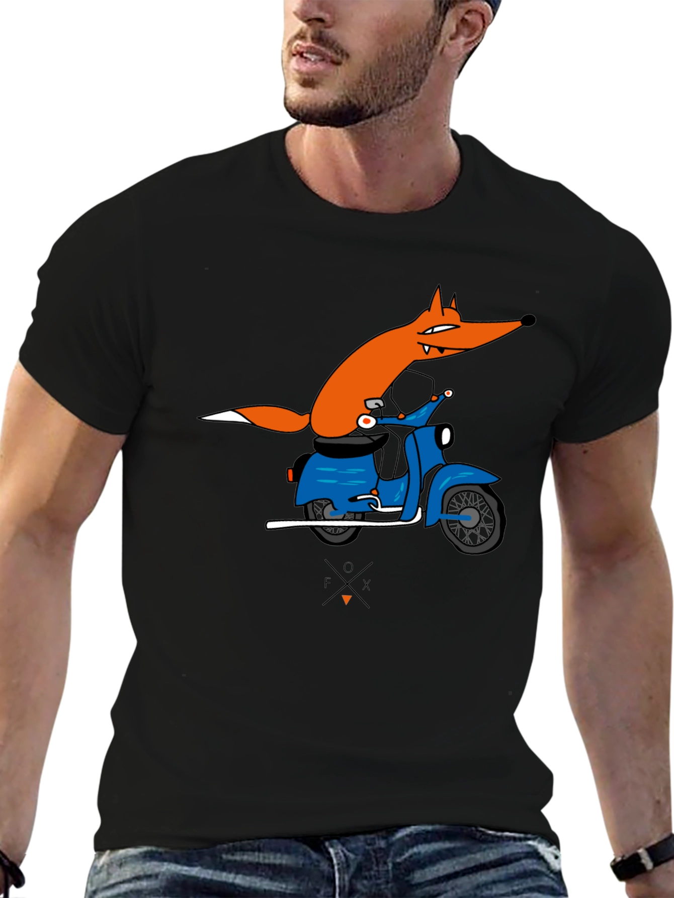 Fox on Scooter Graphic T-Shirt - Black