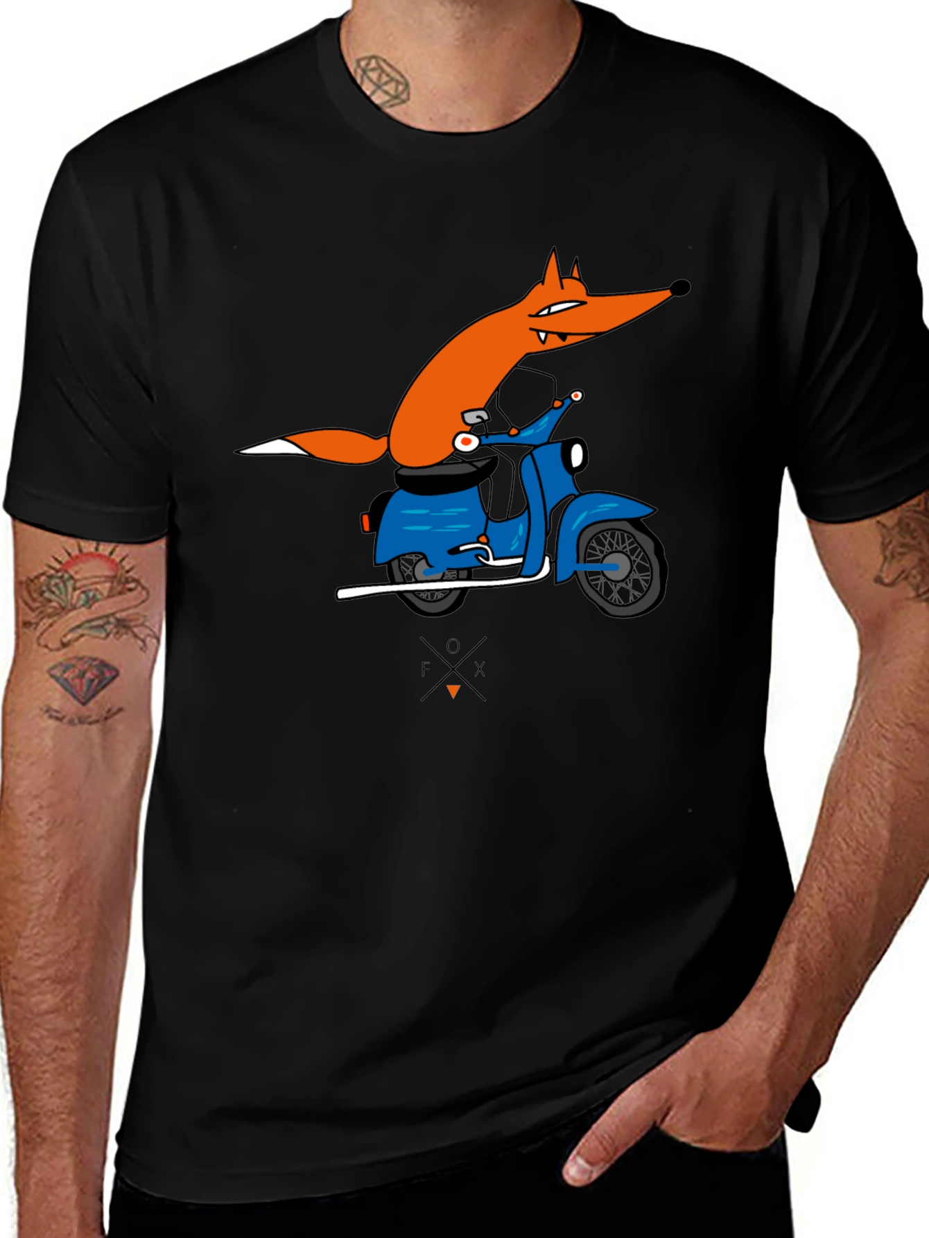 Fox on Scooter Graphic T-Shirt - Black