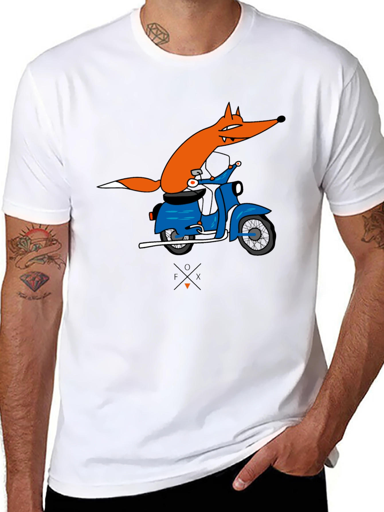 Fox on Scooter Graphic T-Shirt - Black