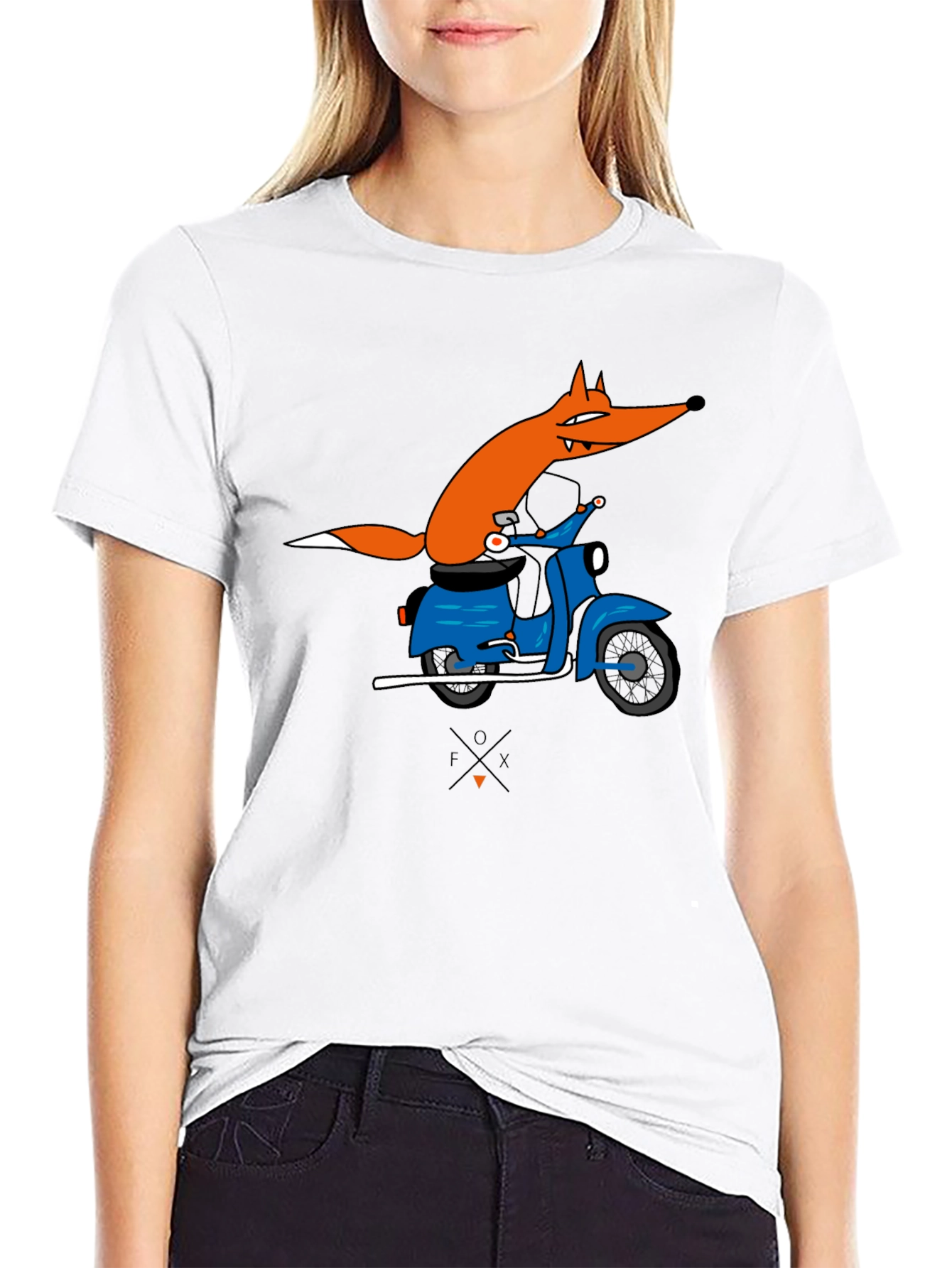 Fox on Scooter Graphic T-Shirt - Black