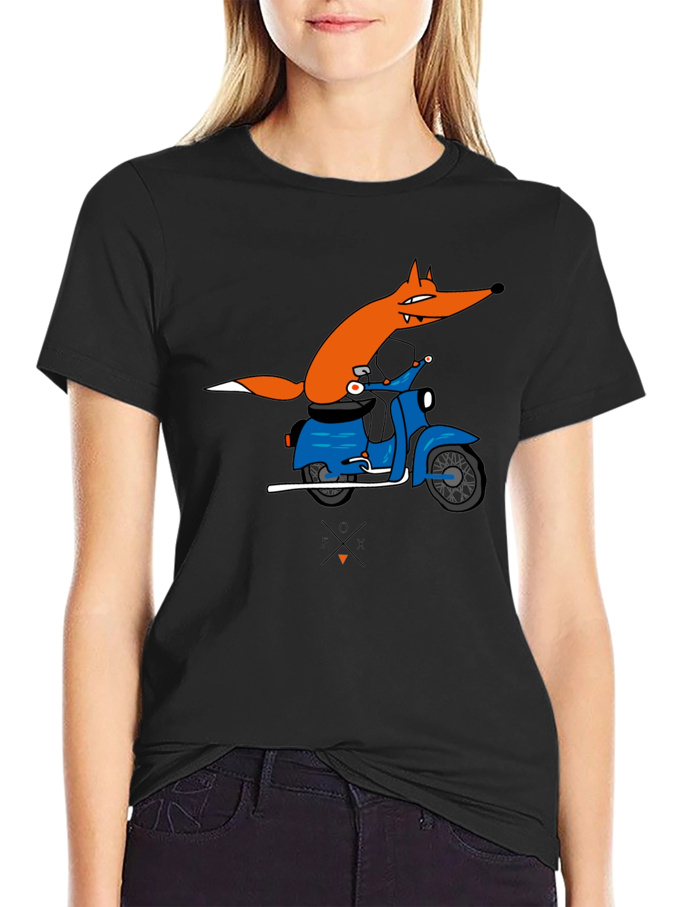 Fox on Scooter Graphic T-Shirt - Black