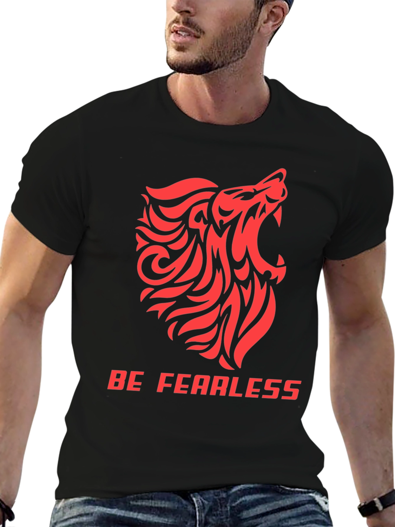 Be Fearless Graphic Tee - Tribal Lion Design