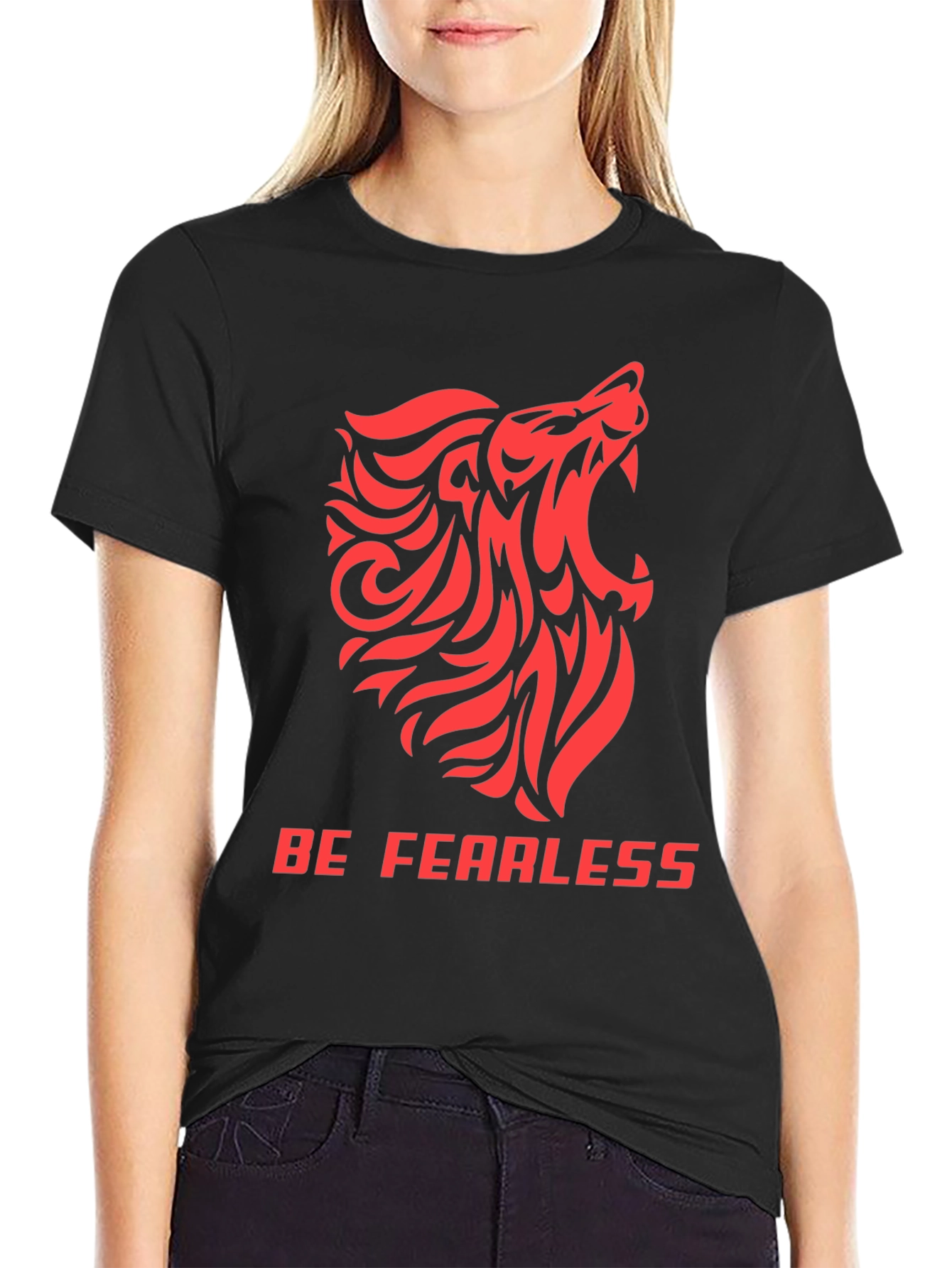 Be Fearless Graphic Tee - Tribal Lion Design
