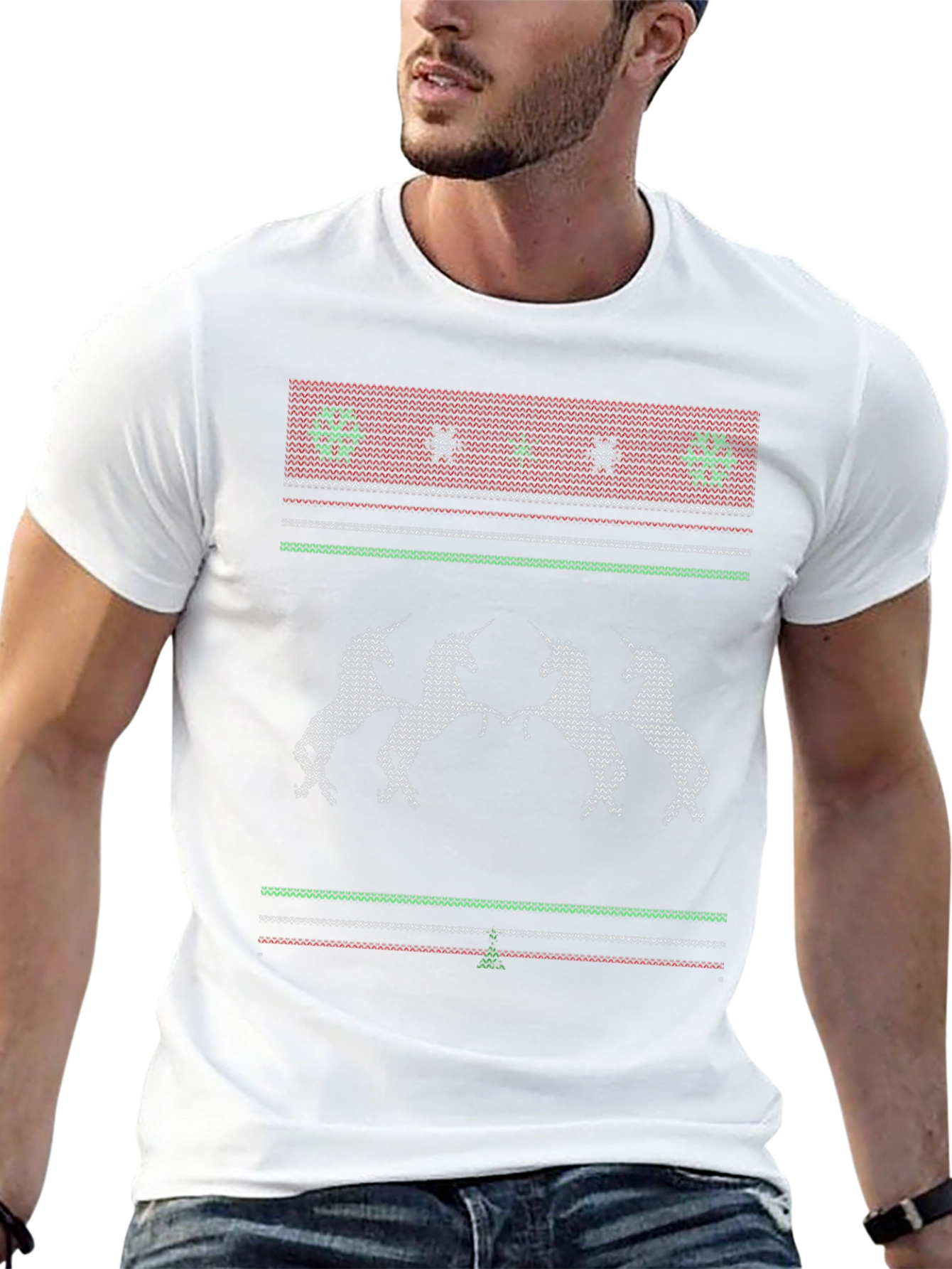Unicorn Christmas Knitted Style T-Shirt