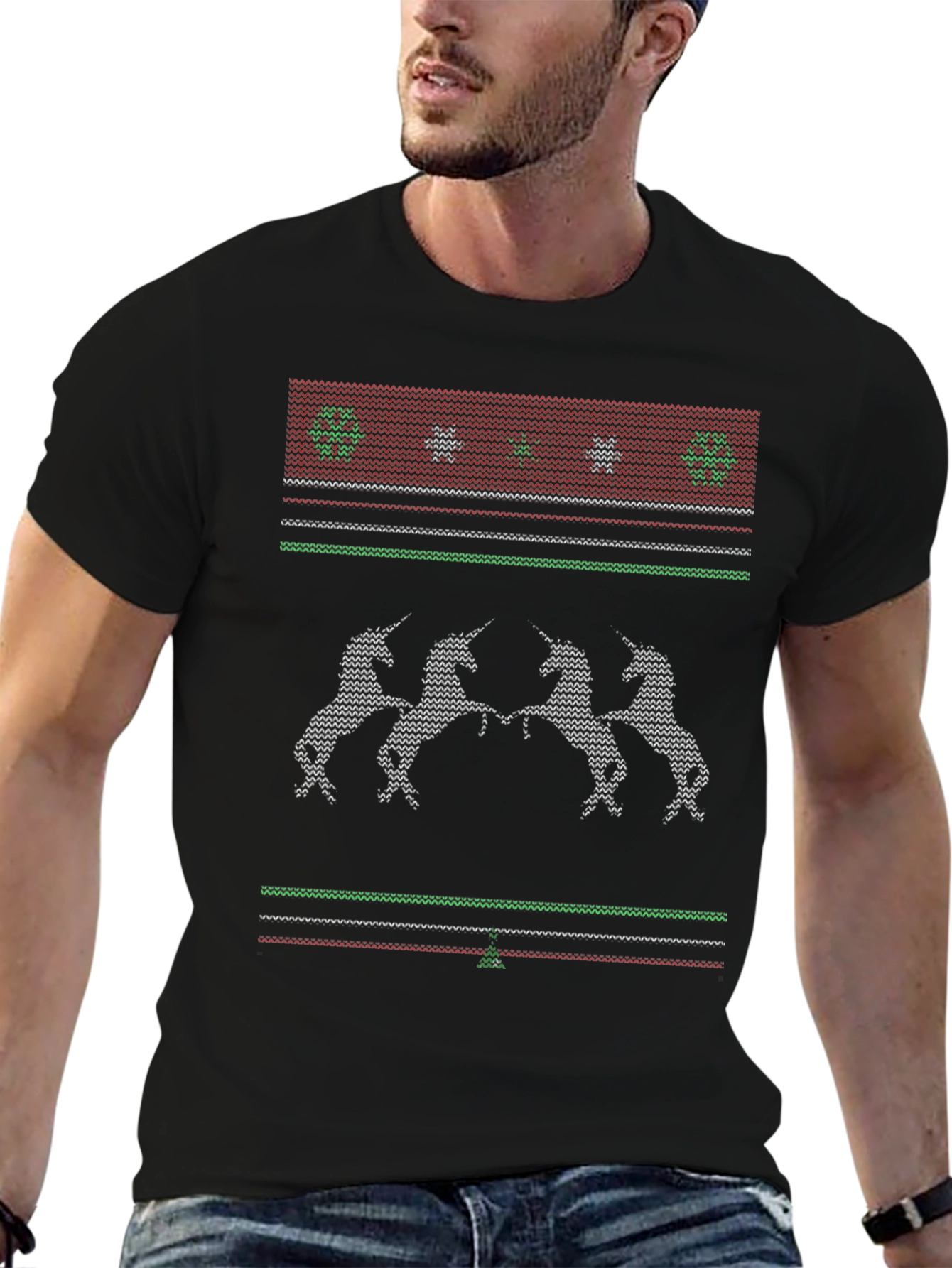 Unicorn Christmas Knitted Style T-Shirt