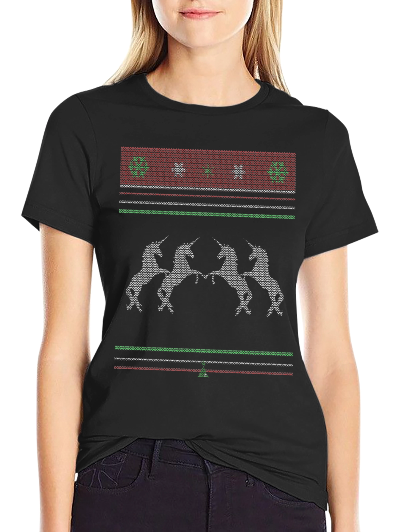 Unicorn Christmas Knitted Style T-Shirt
