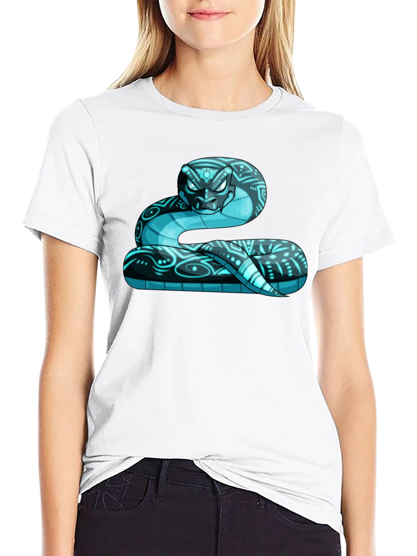 Cool Blue Snake Graphic Print T-Shirt