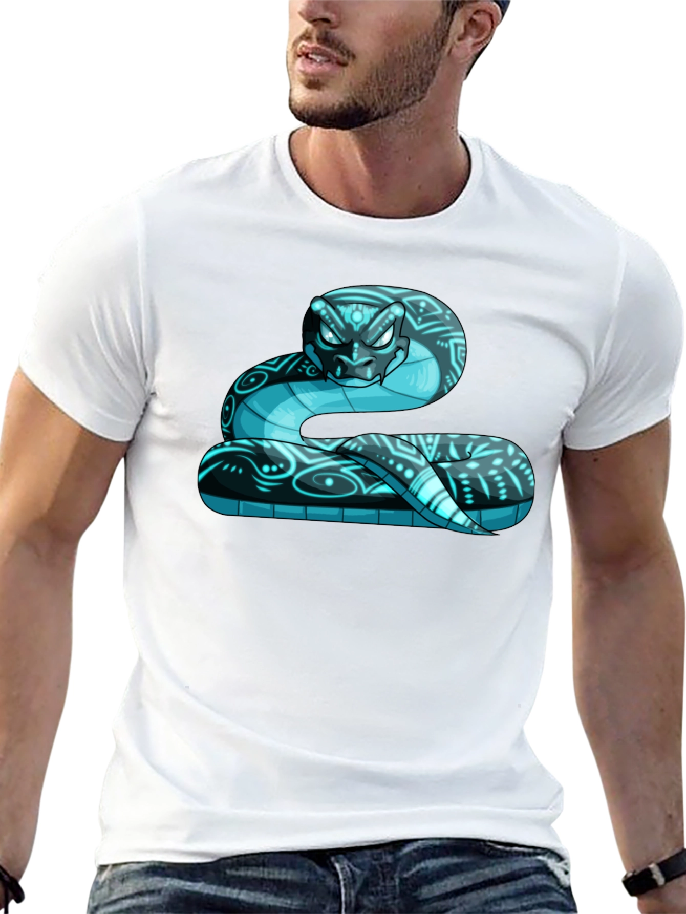 Cool Blue Snake Graphic Print T-Shirt