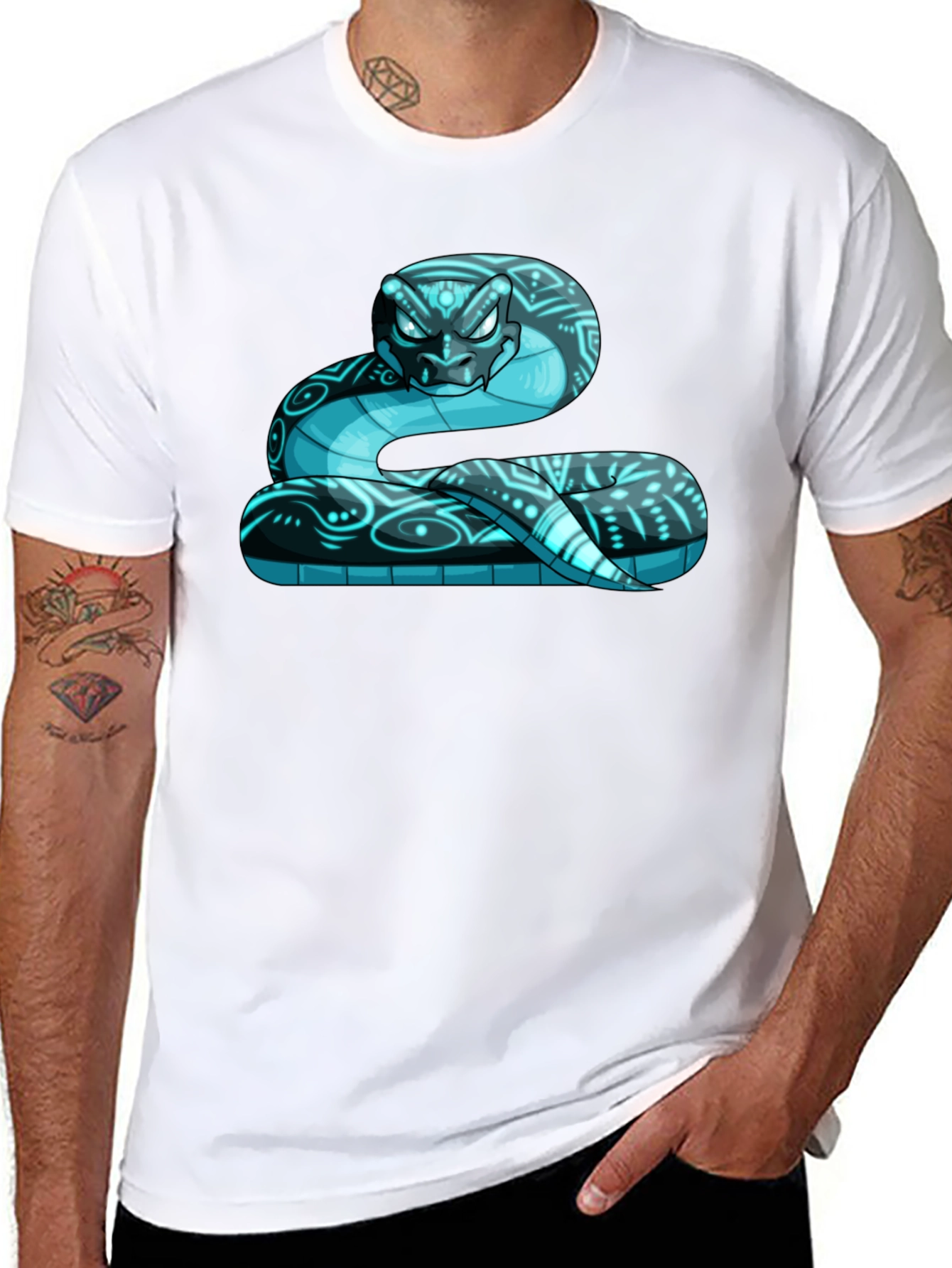 Cool Blue Snake Graphic Print T-Shirt