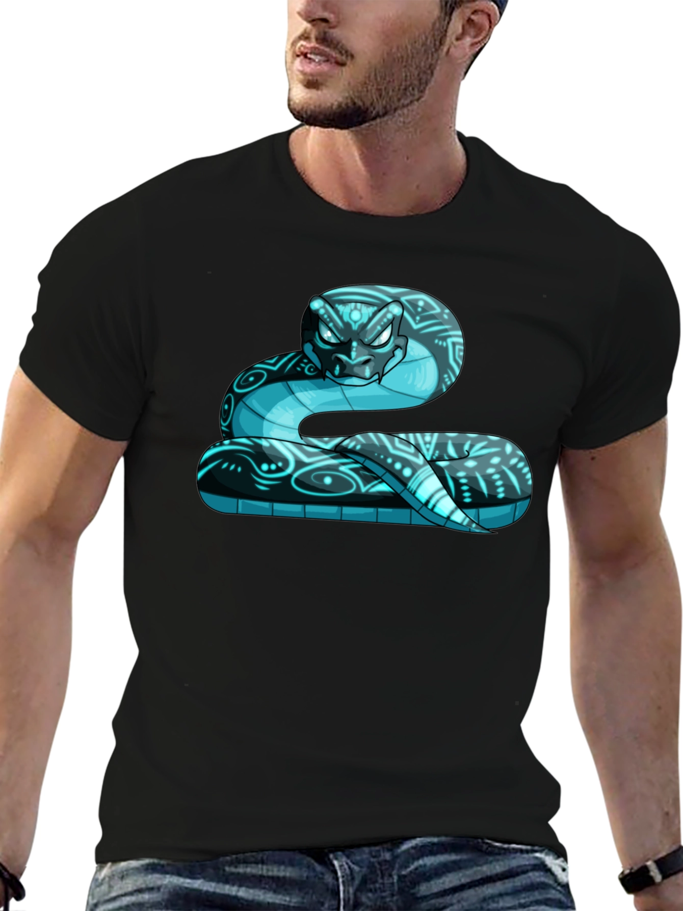 Cool Blue Snake Graphic Print T-Shirt