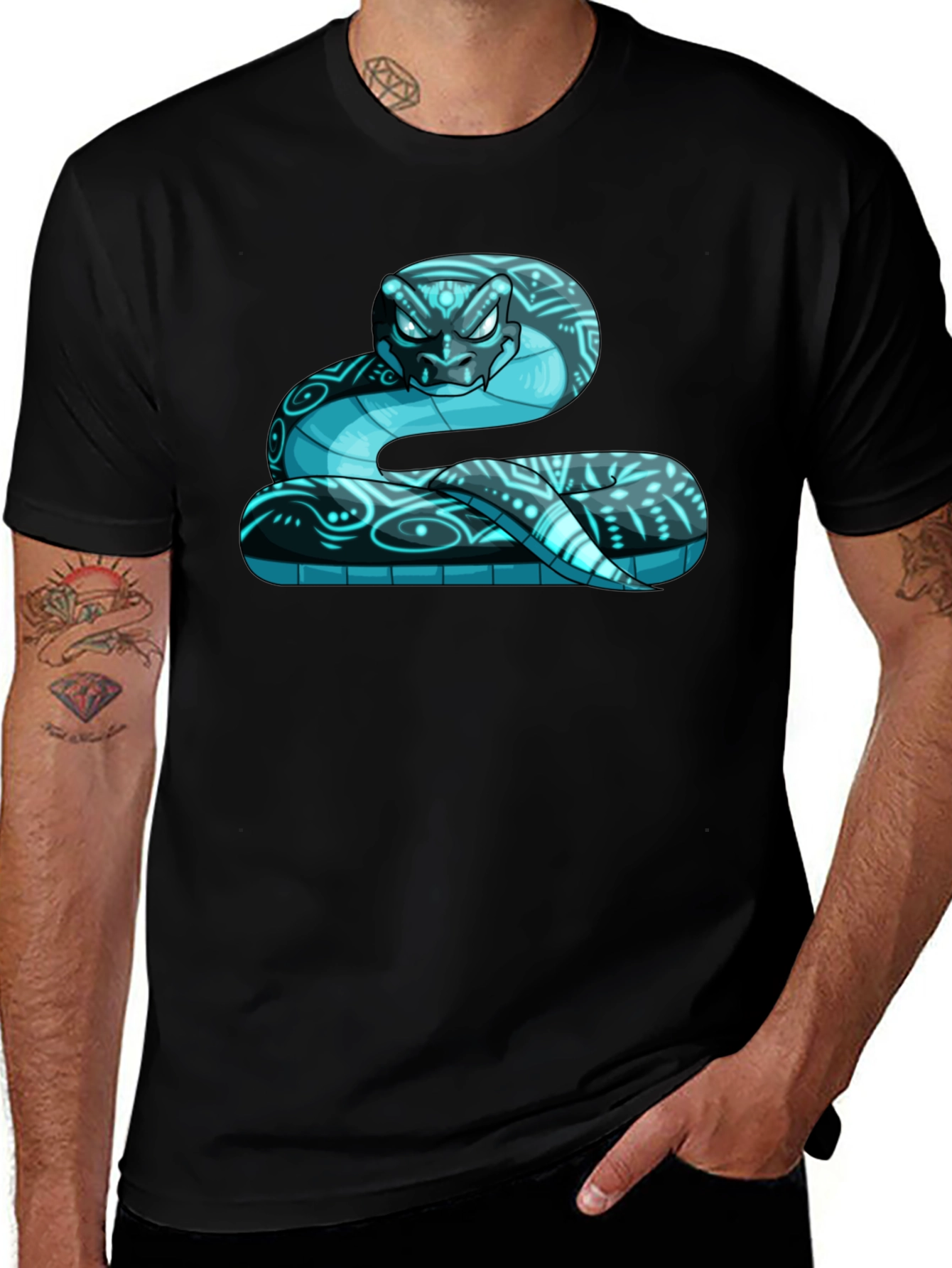 Cool Blue Snake Graphic Print T-Shirt