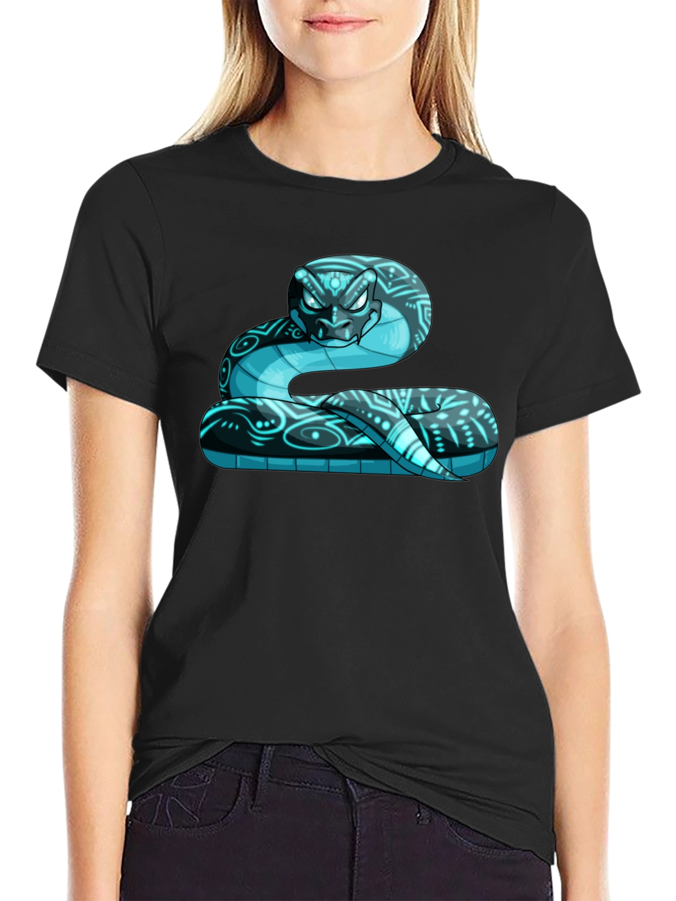 Cool Blue Snake Graphic Print T-Shirt