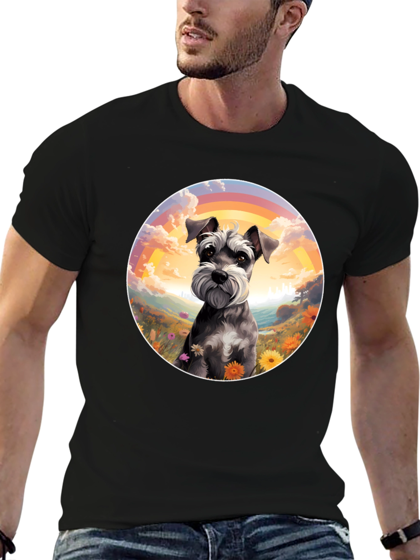 Schnauzer Dog Rainbow Graphic T-Shirt