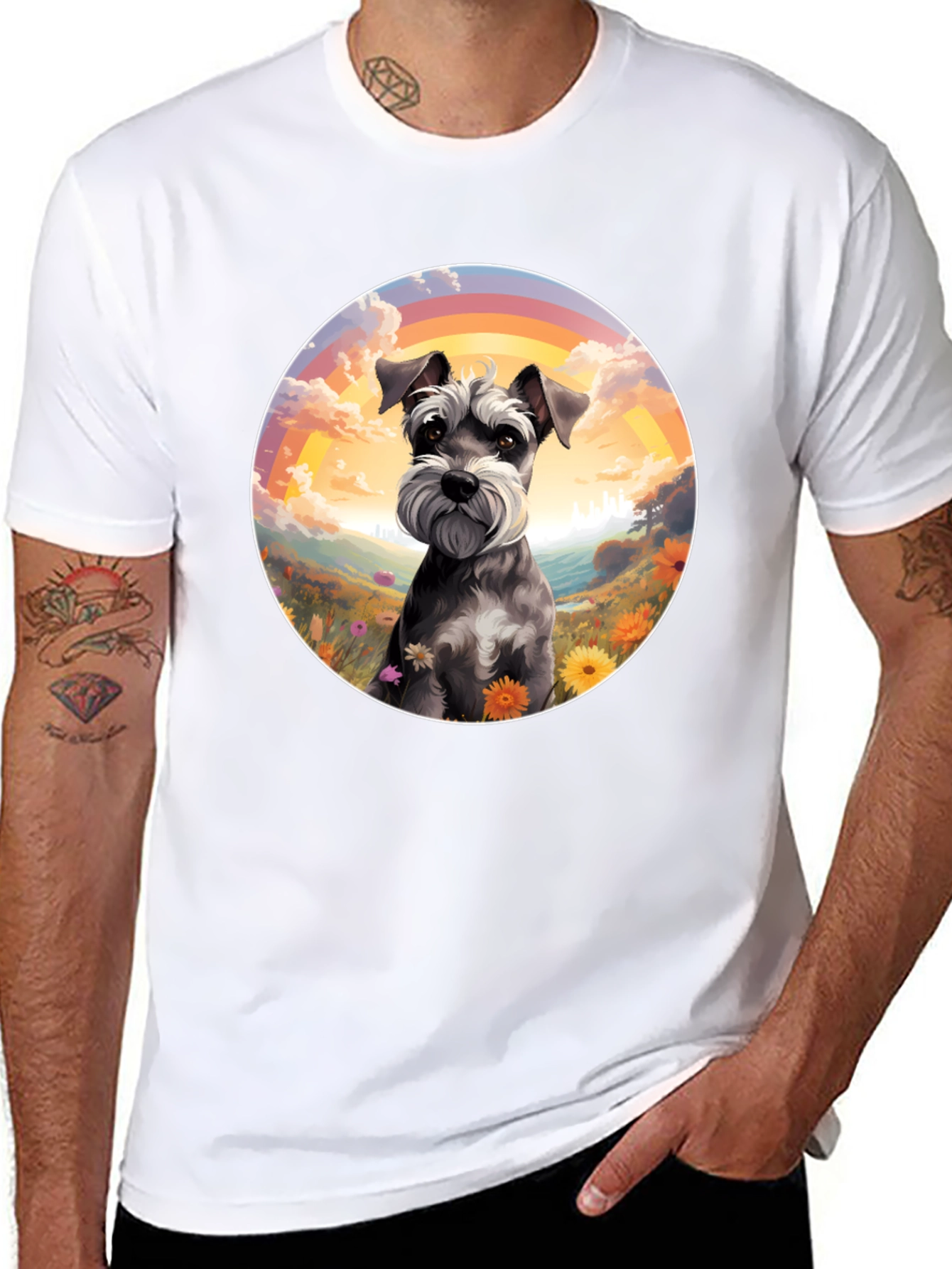 Schnauzer Dog Rainbow Graphic T-Shirt