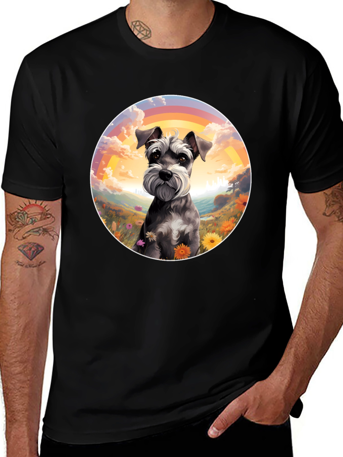 Schnauzer Dog Rainbow Graphic T-Shirt