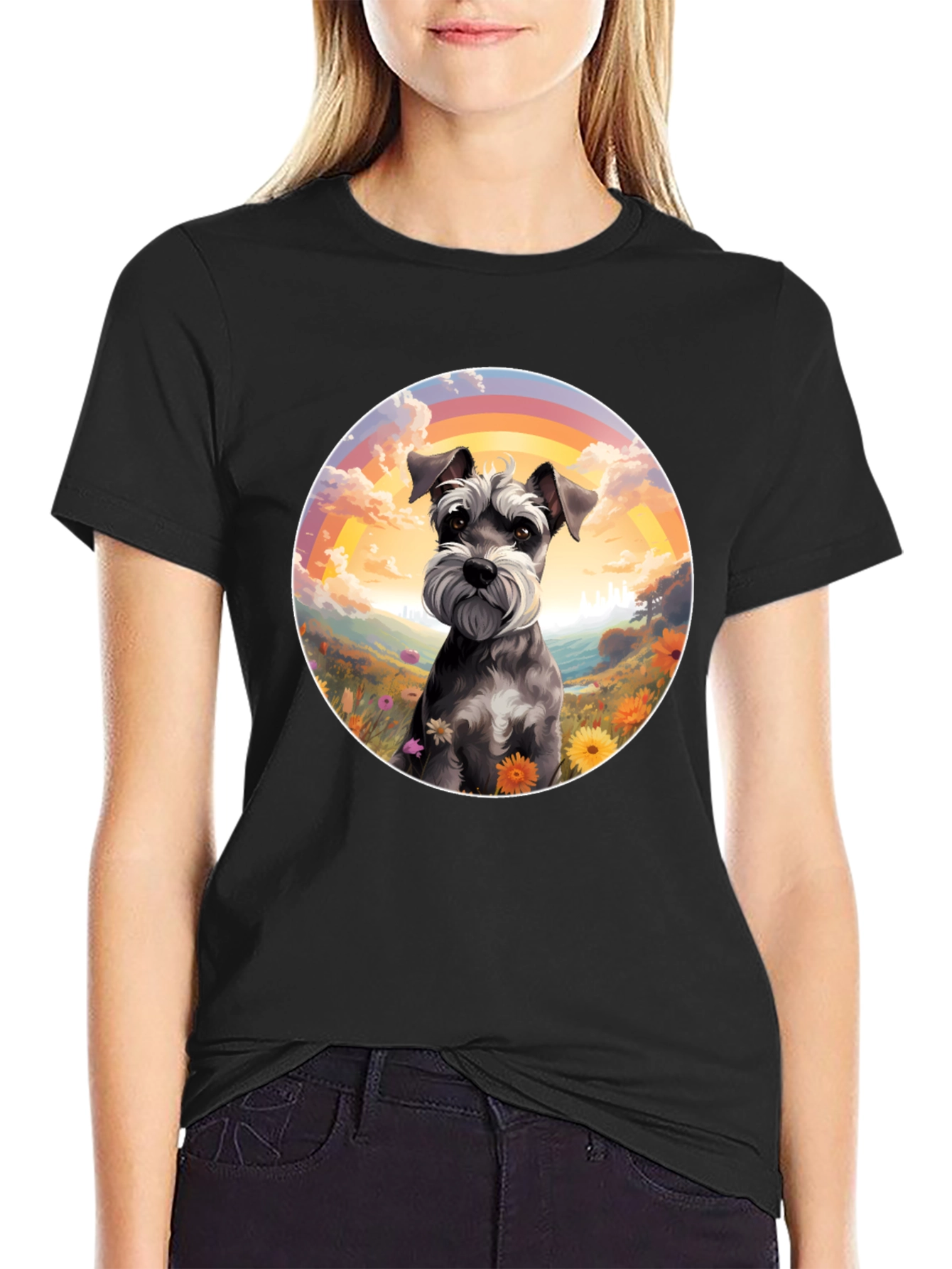 Schnauzer Dog Rainbow Graphic T-Shirt