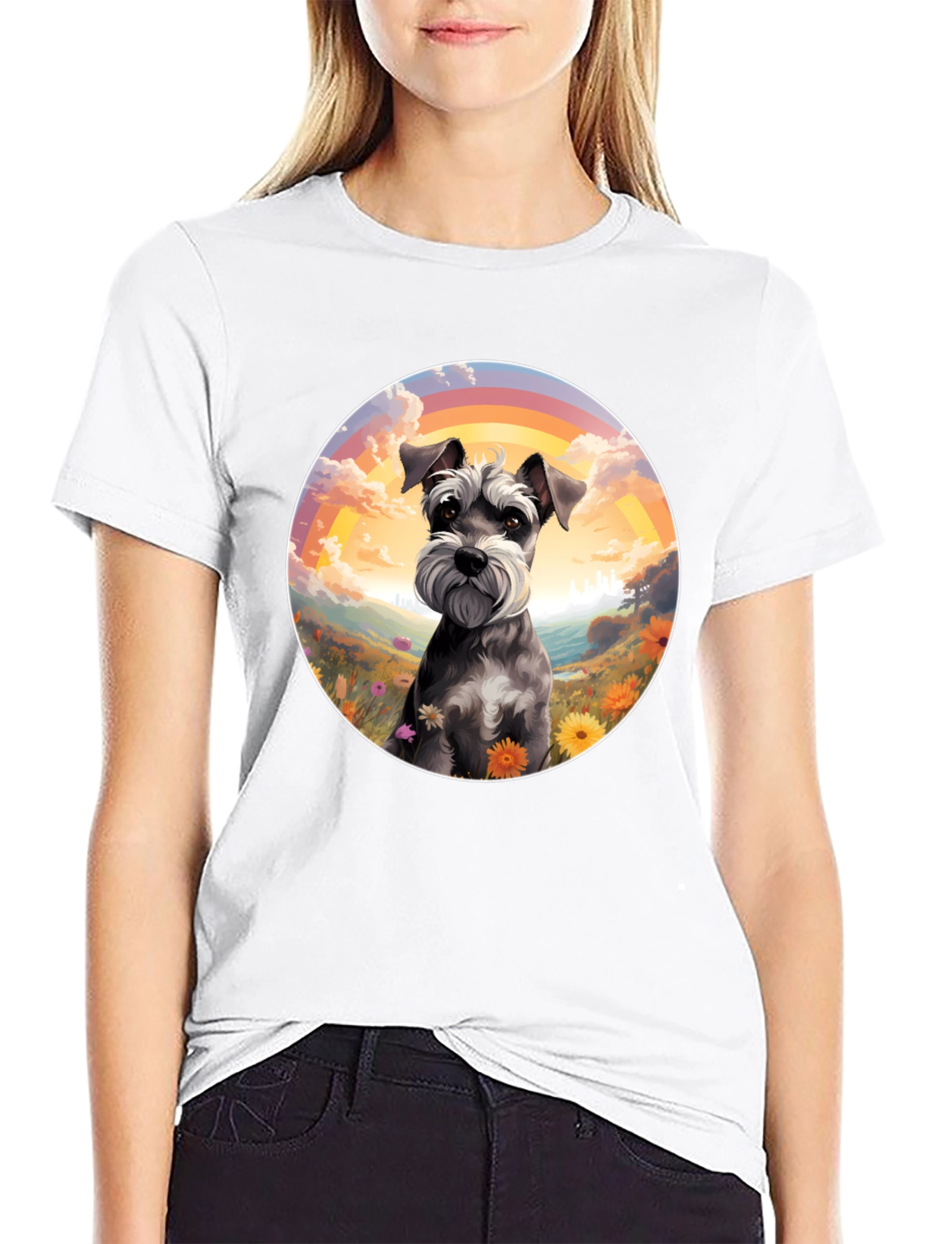 Schnauzer Dog Rainbow Graphic T-Shirt