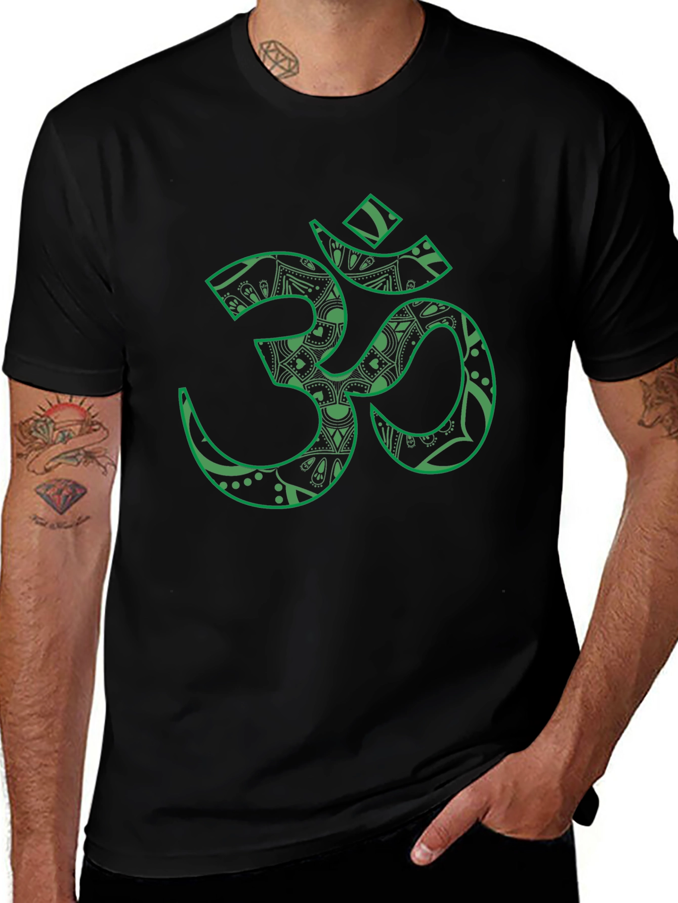 Om Symbol T-Shirt - Black with Green Print