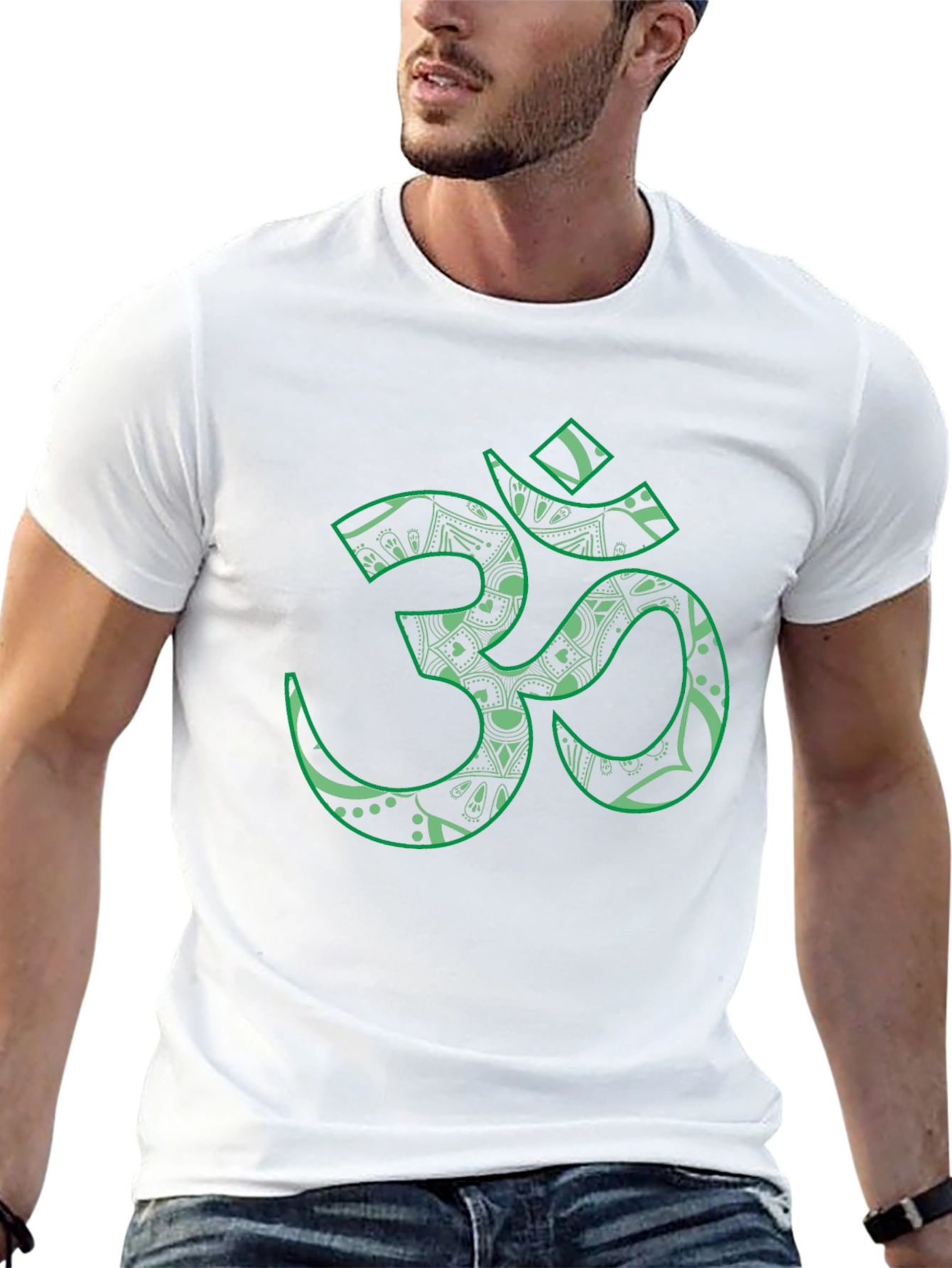 Om Symbol T-Shirt - Black with Green Print