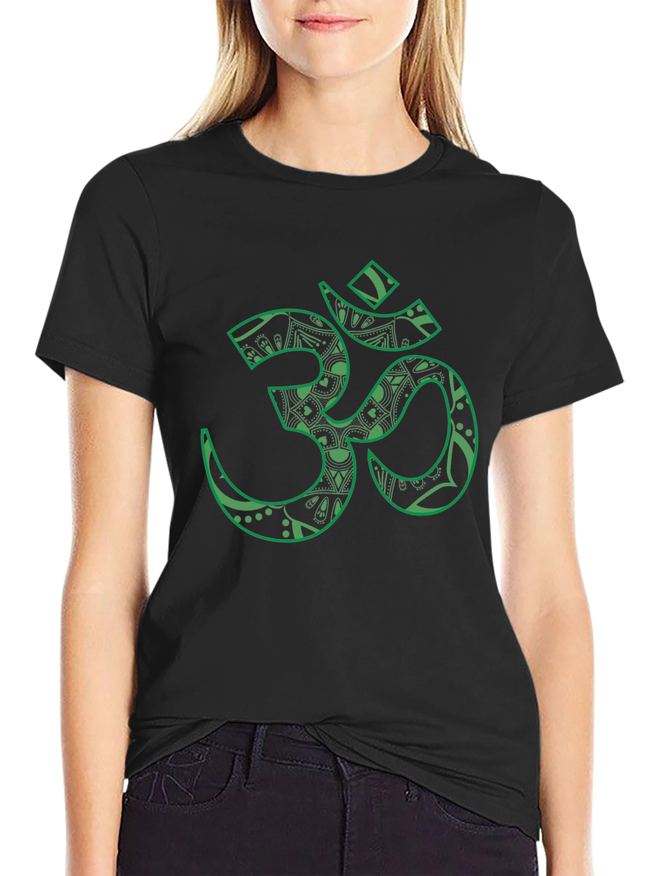Om Symbol T-Shirt - Black with Green Print