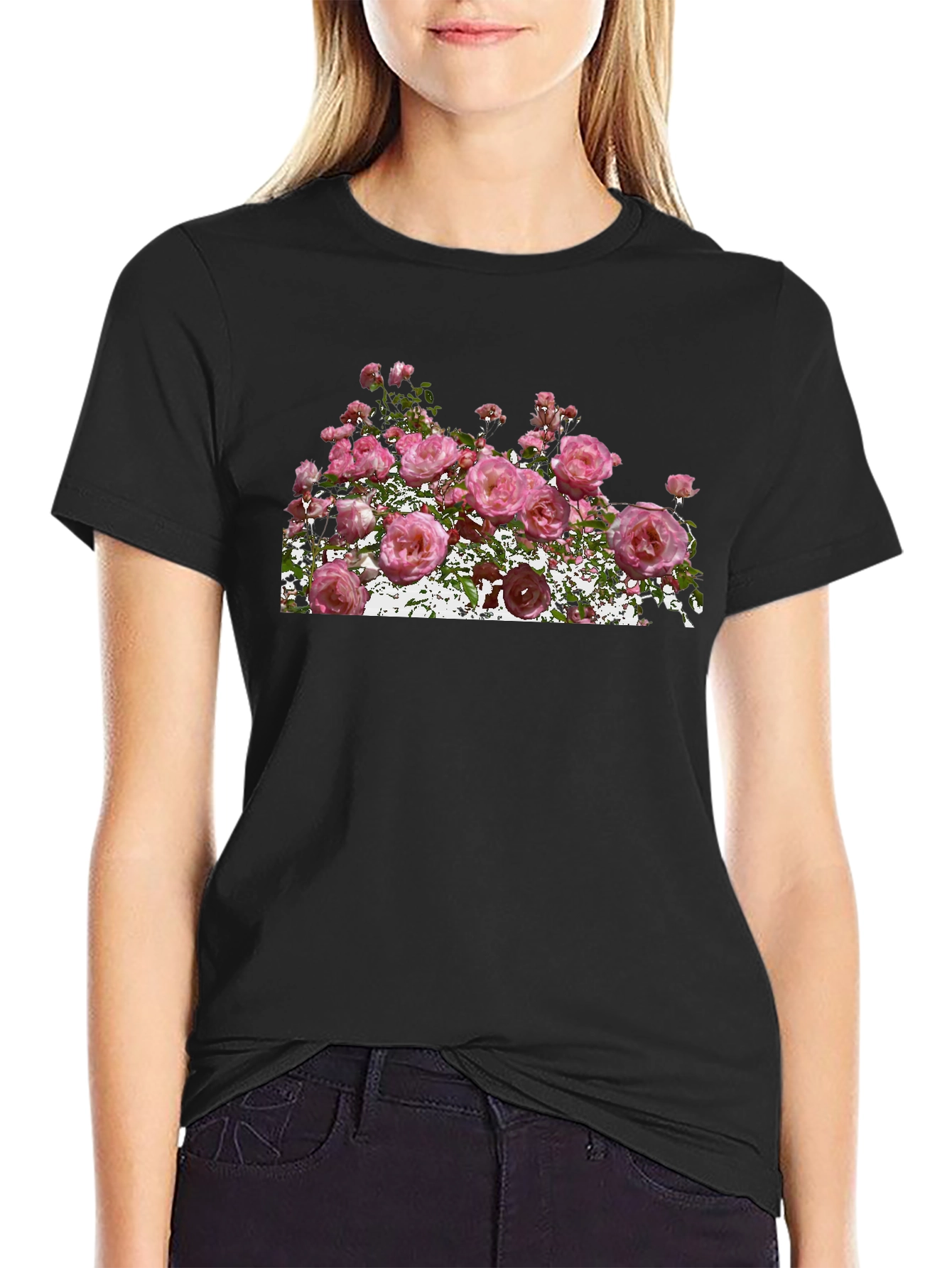 Floral Rose Graphic Black T-Shirt