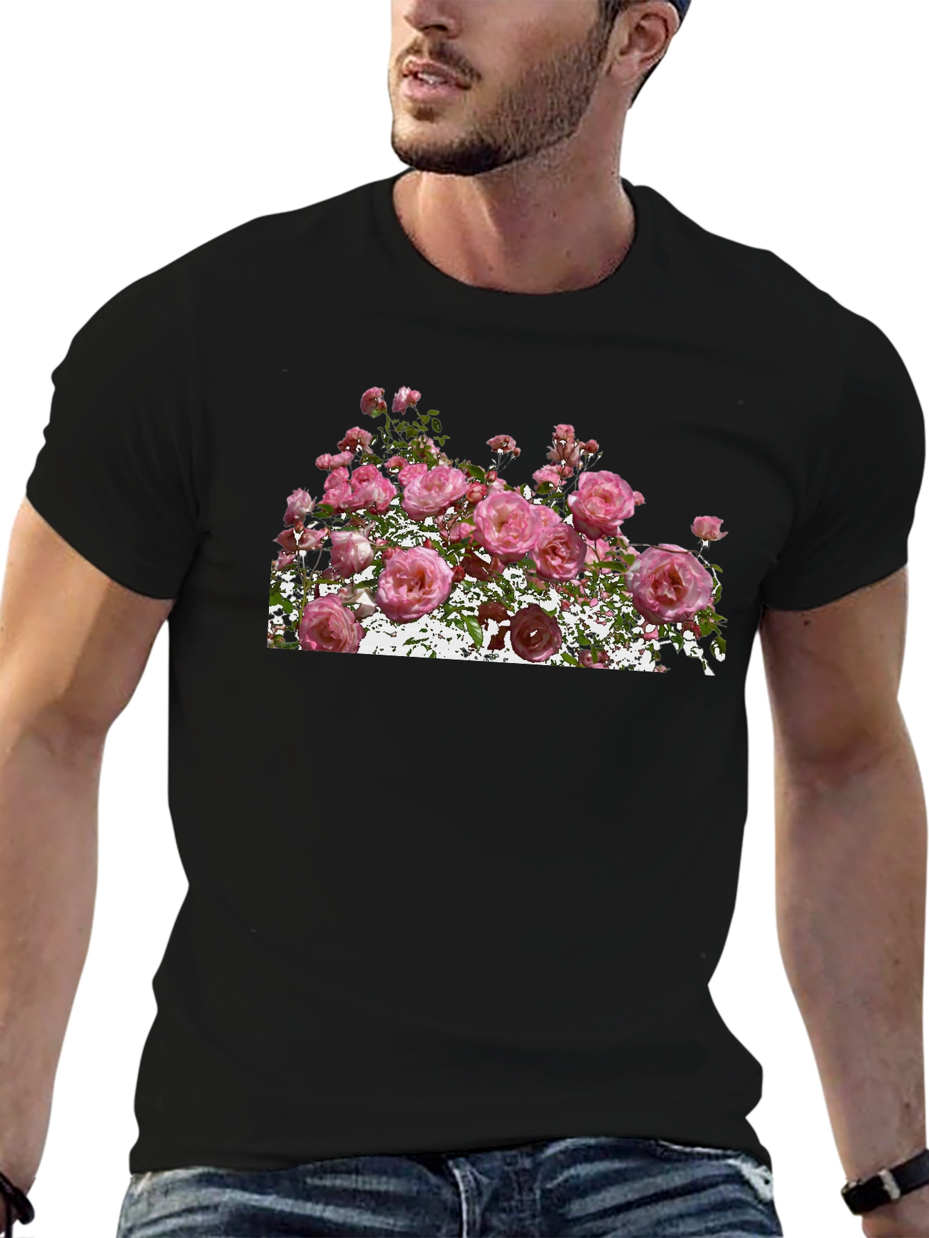 Floral Rose Graphic Black T-Shirt