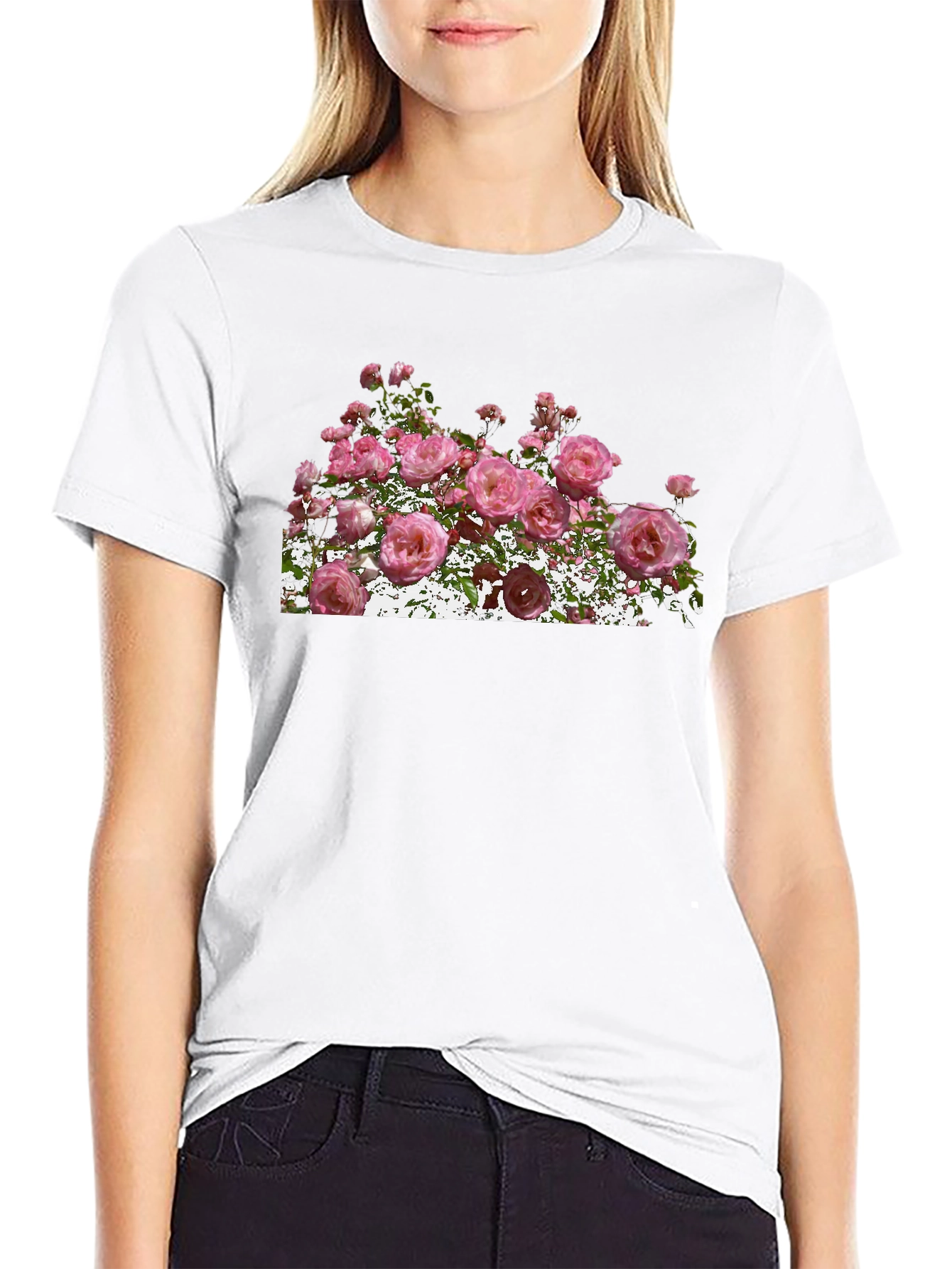 Floral Rose Graphic Black T-Shirt