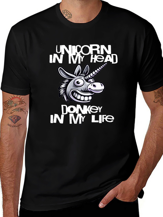 Unicorn Donkey Graphic Tee - Mens Black Cotton T-Shirt