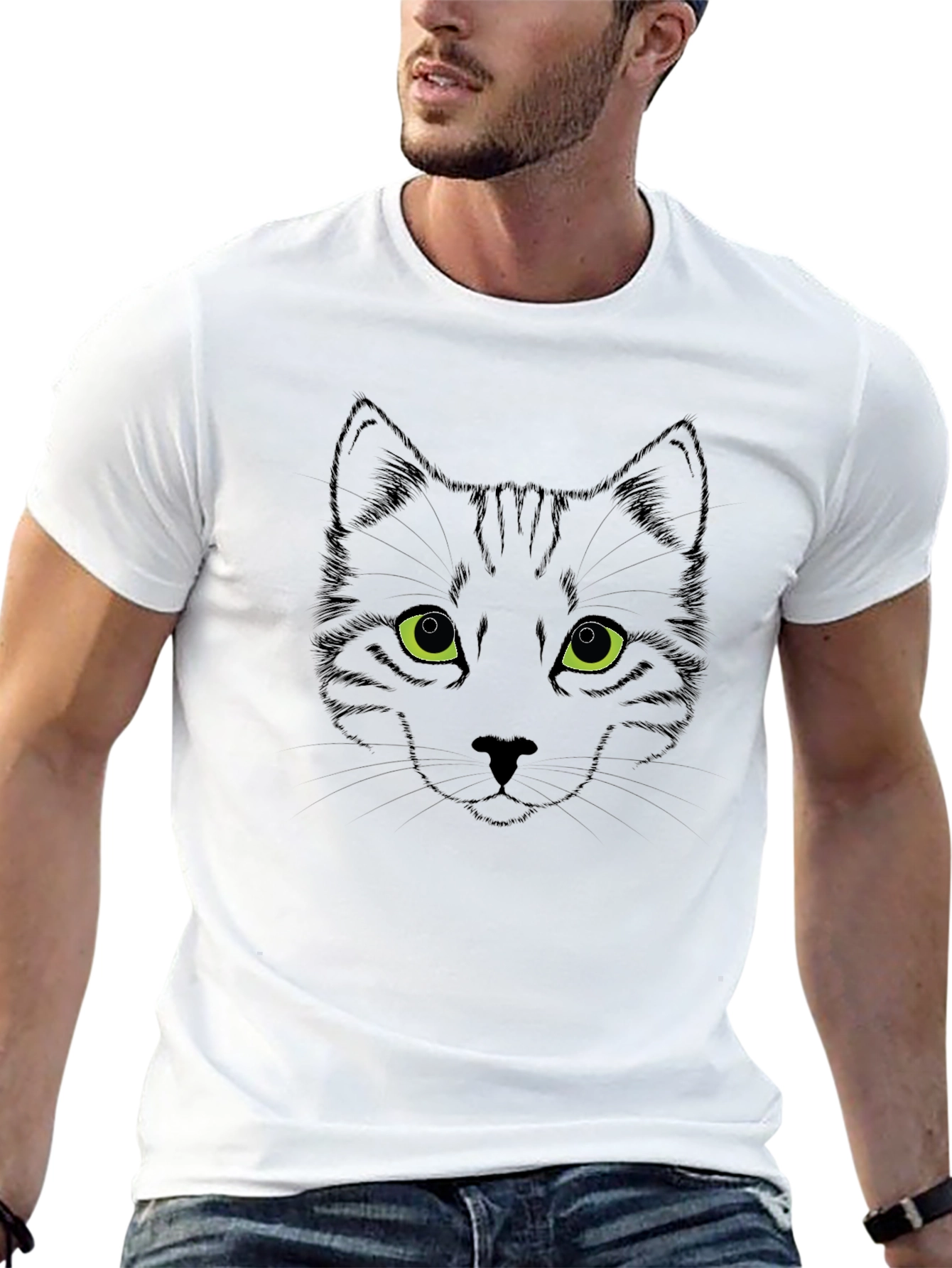 Mens Black Cat Face Graphic Tee