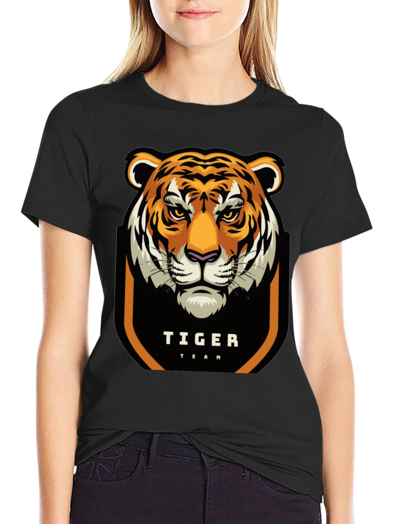 Tiger Team Graphic Print Black T-Shirt