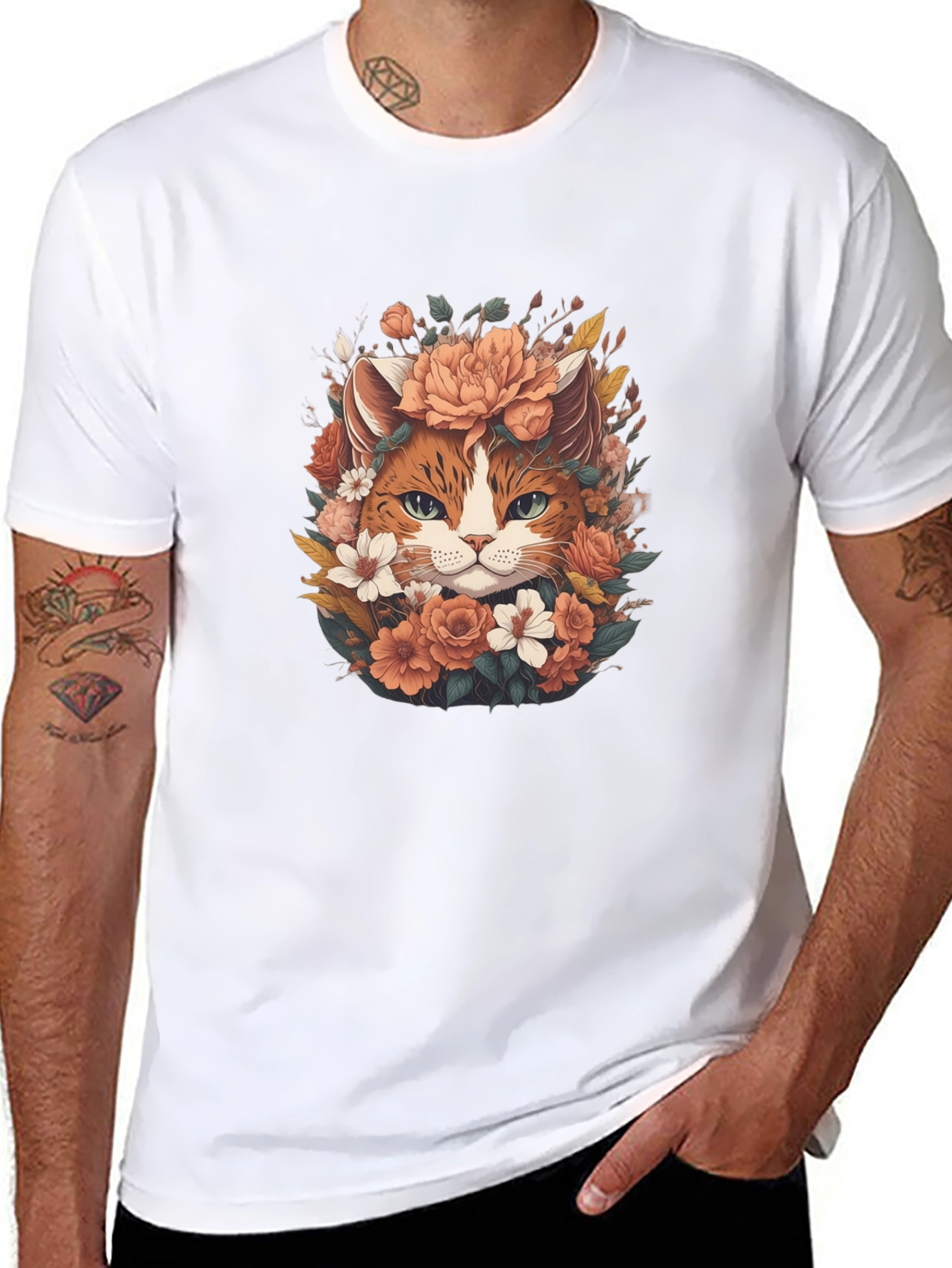Floral Cat T-Shirt - Unique Graphic Tee