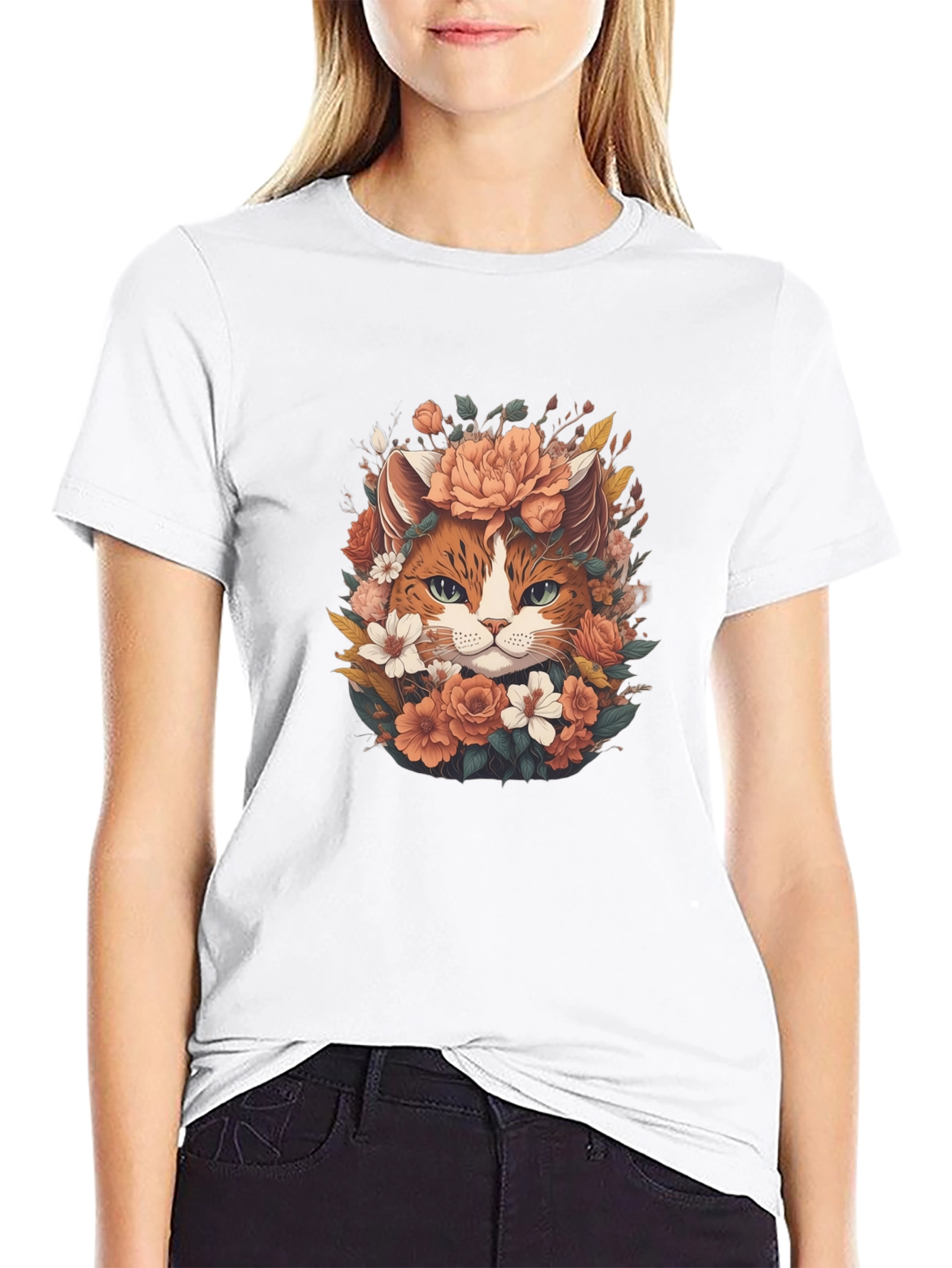 Floral Cat T-Shirt - Unique Graphic Tee