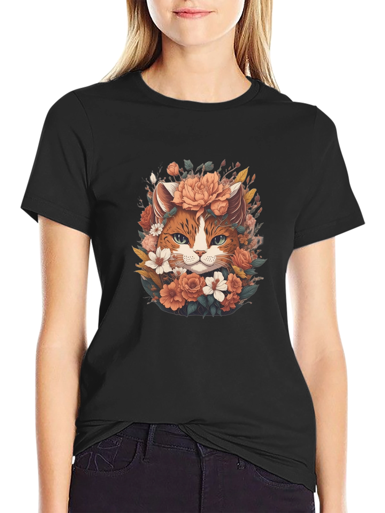 Floral Cat T-Shirt - Unique Graphic Tee