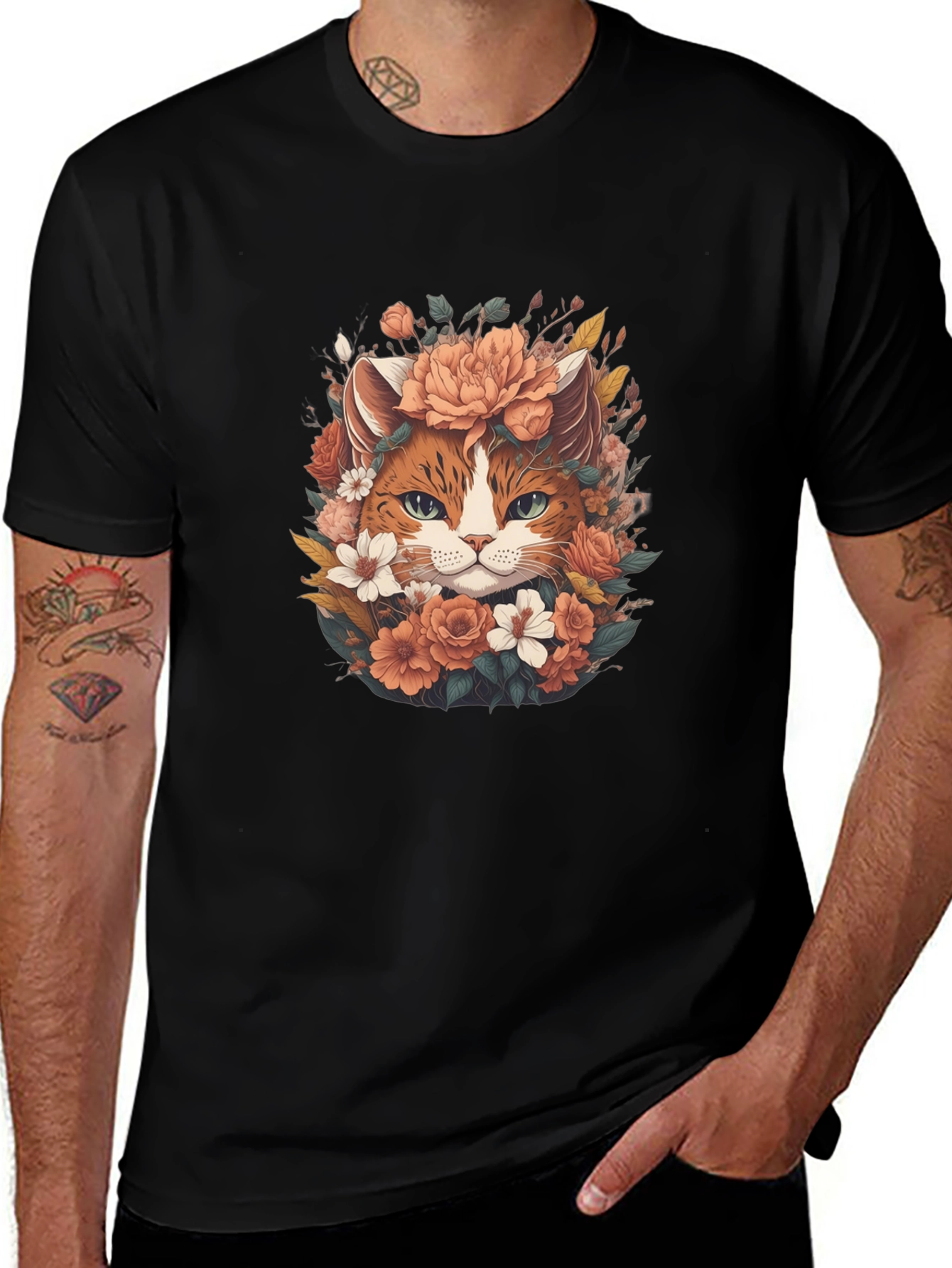 Floral Cat T-Shirt - Unique Graphic Tee