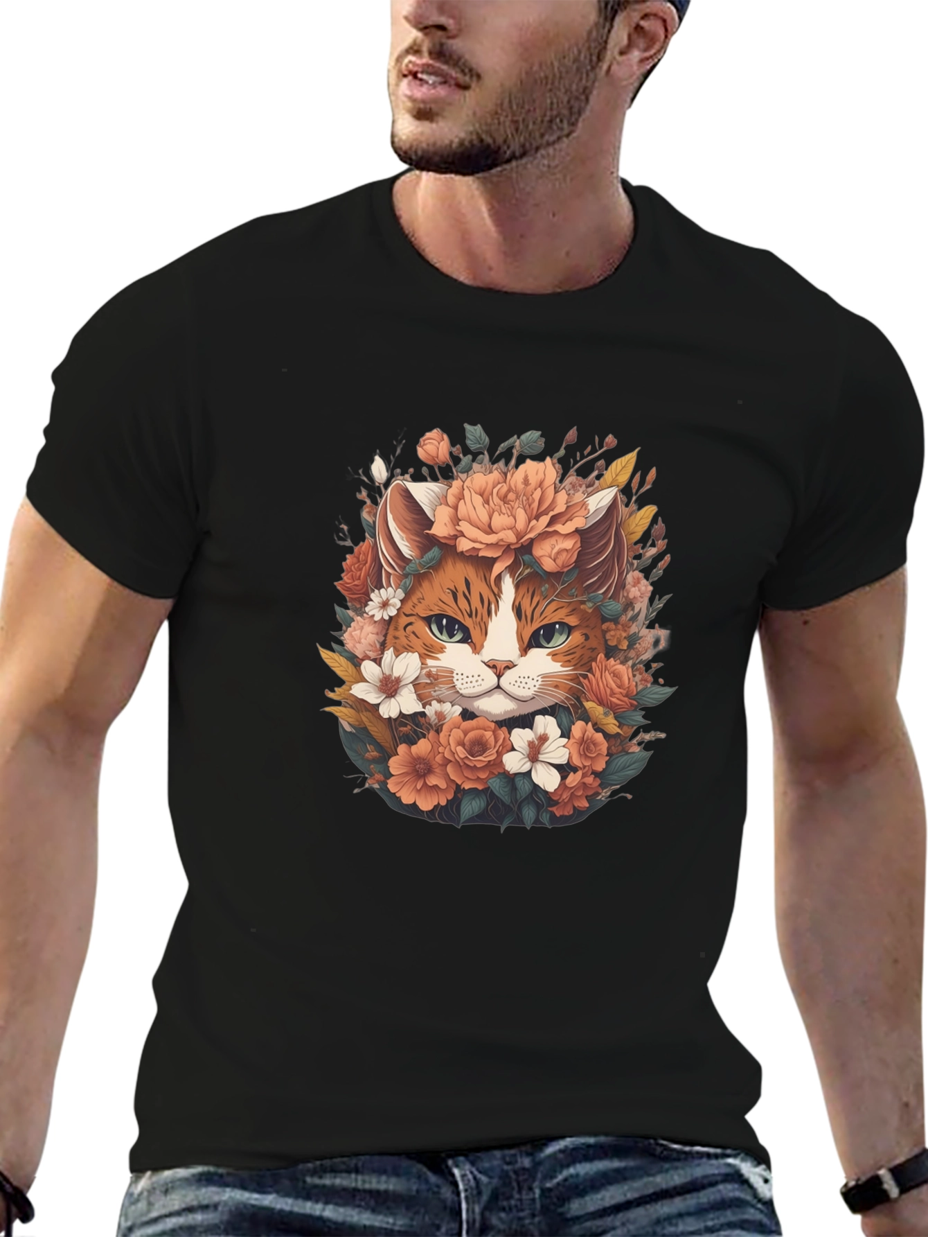 Floral Cat T-Shirt - Unique Graphic Tee