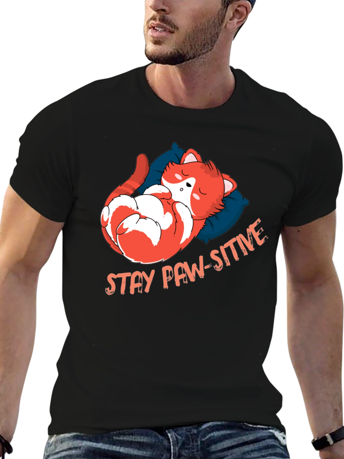 Stay Paw-sitive Cat Nap T-Shirt - Black