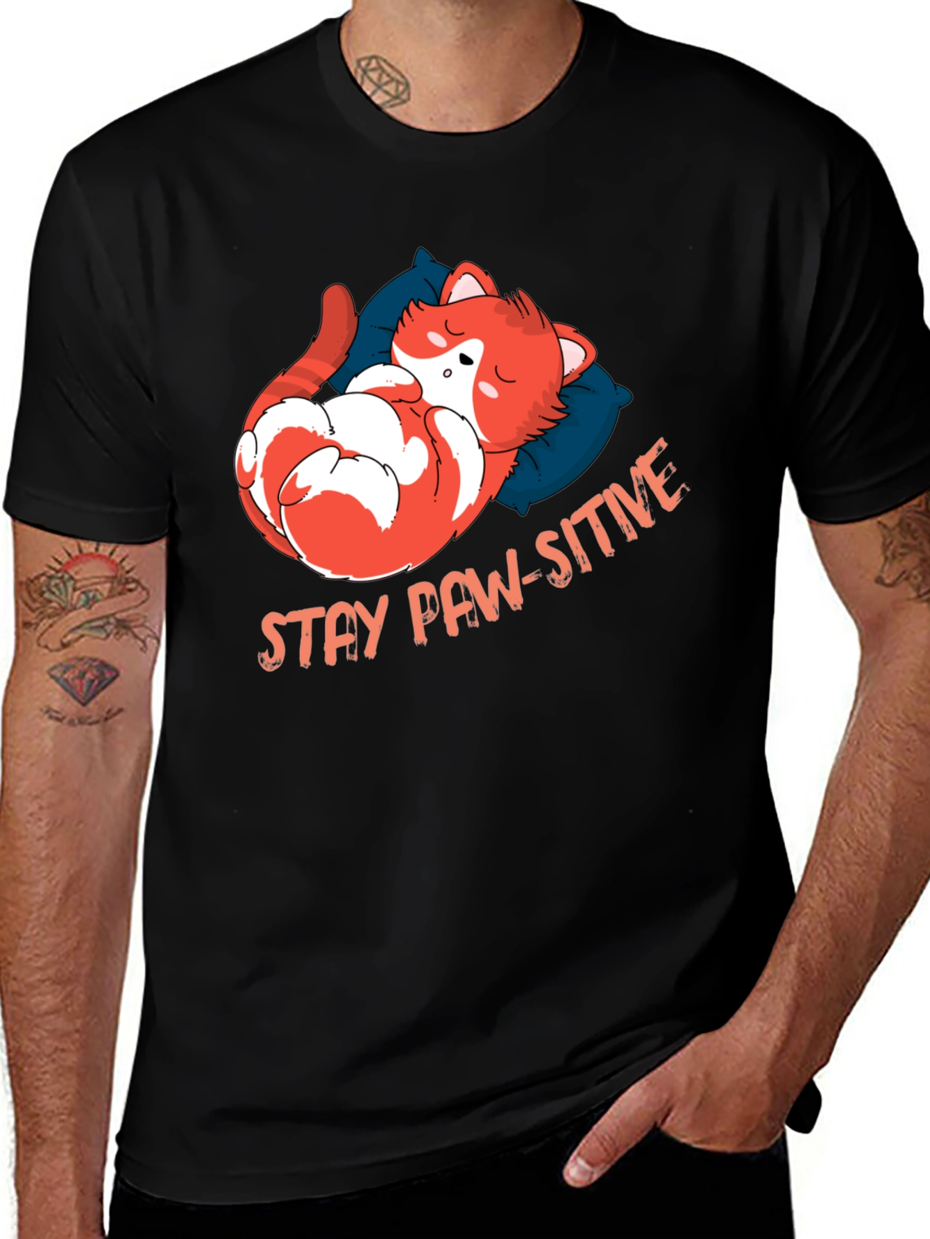 Stay Paw-sitive Cat Nap T-Shirt - Black