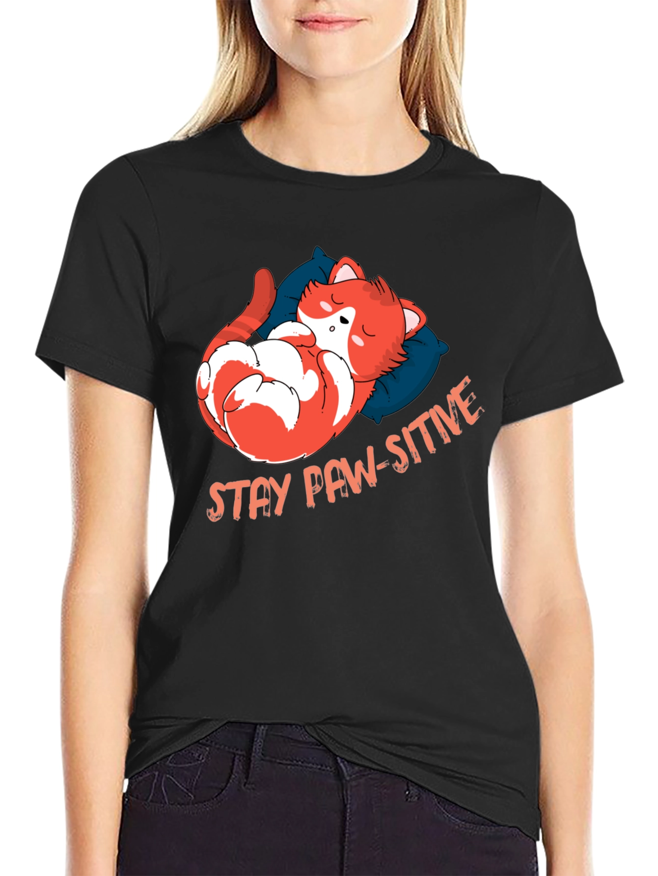 Stay Paw-sitive Cat Nap T-Shirt - Black
