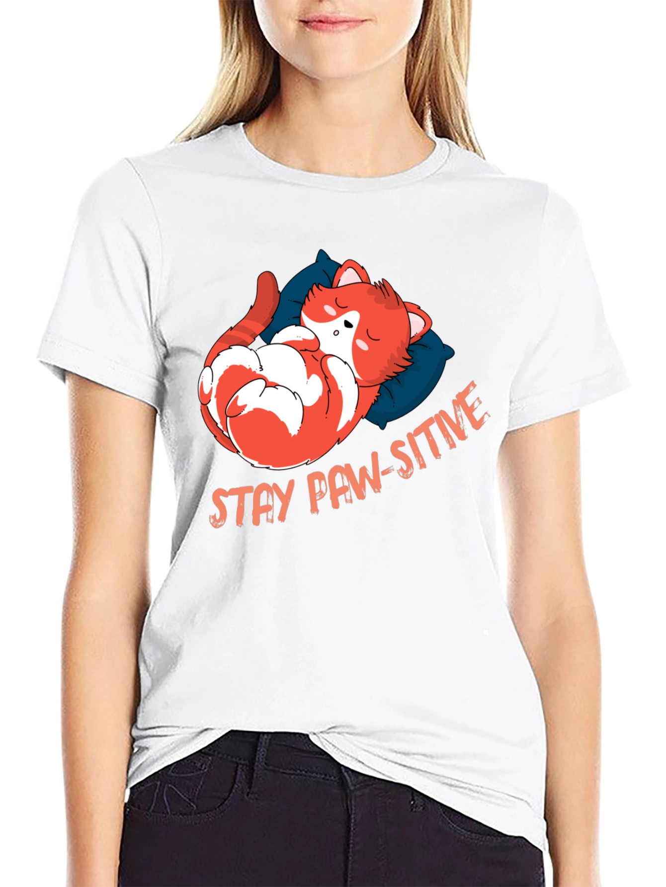 Stay Paw-sitive Cat Nap T-Shirt - Black
