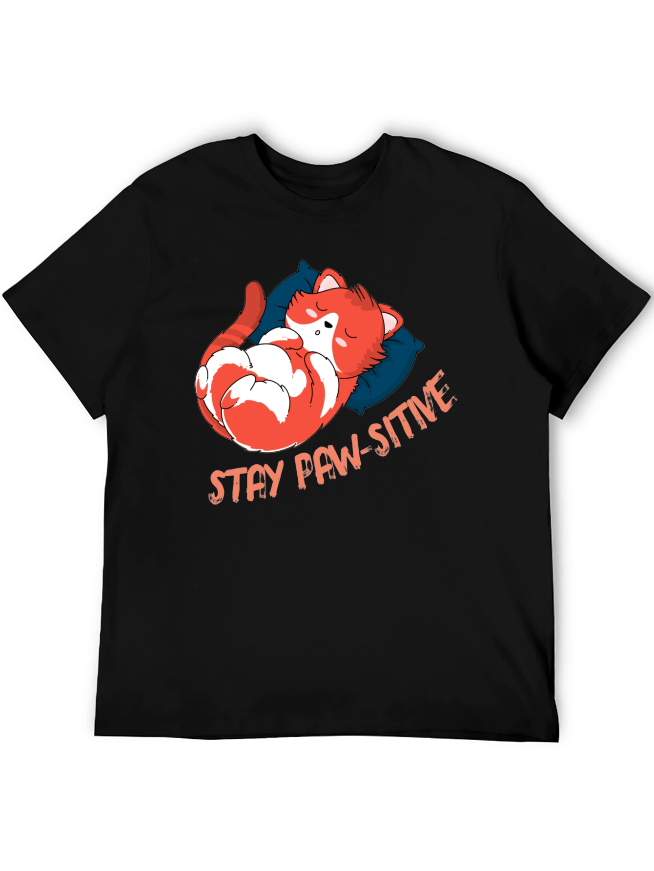 Stay Paw-sitive Cat Nap T-Shirt - Black