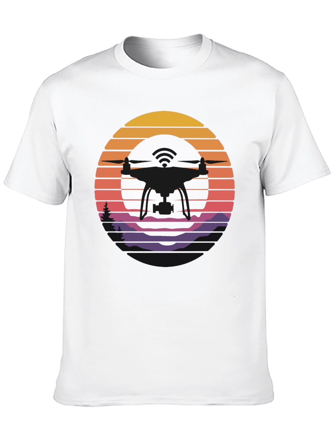 Retro Sunset Drone Silhouette Graphic T-Shirt