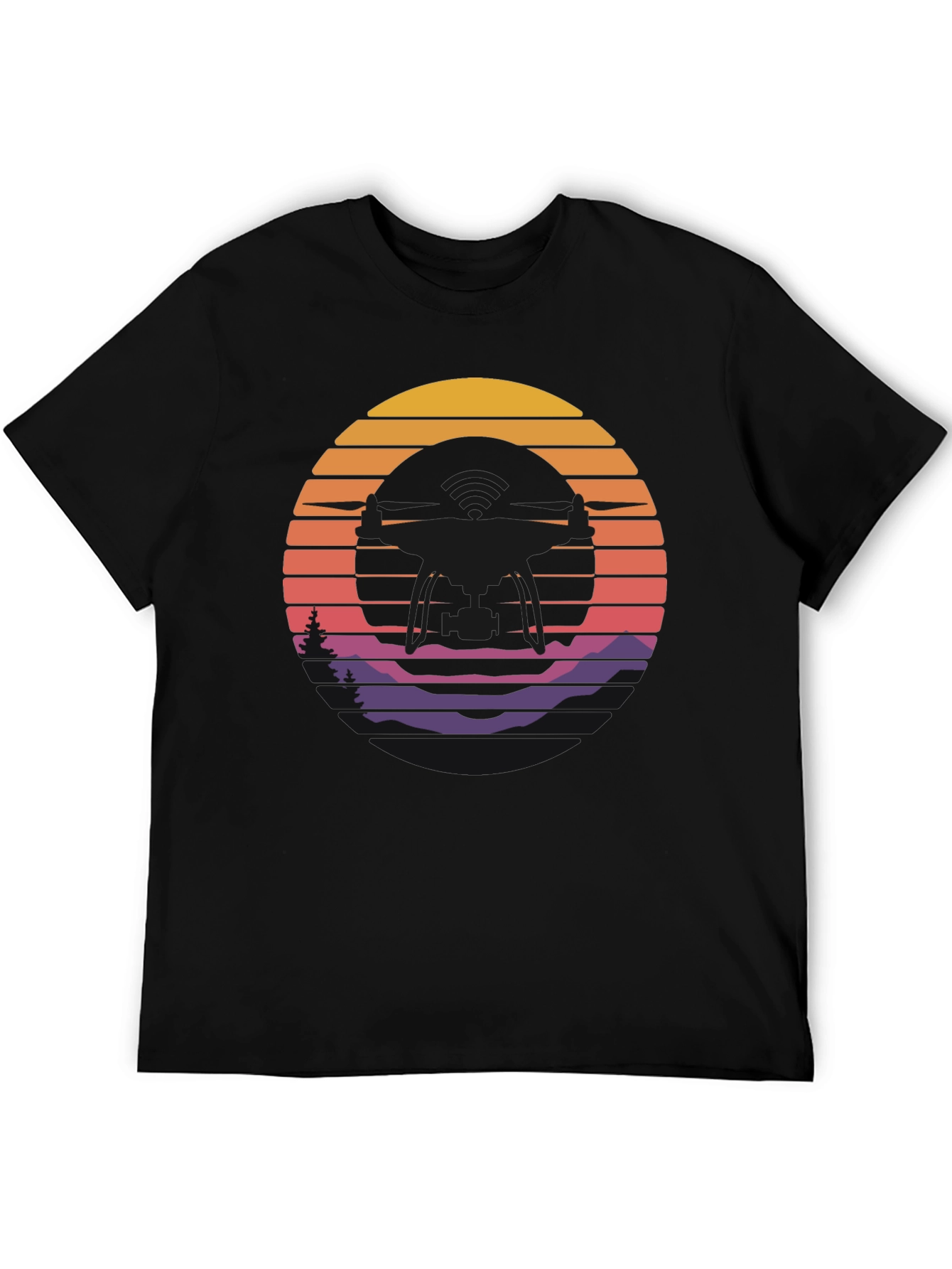 Retro Sunset Drone Silhouette Graphic T-Shirt
