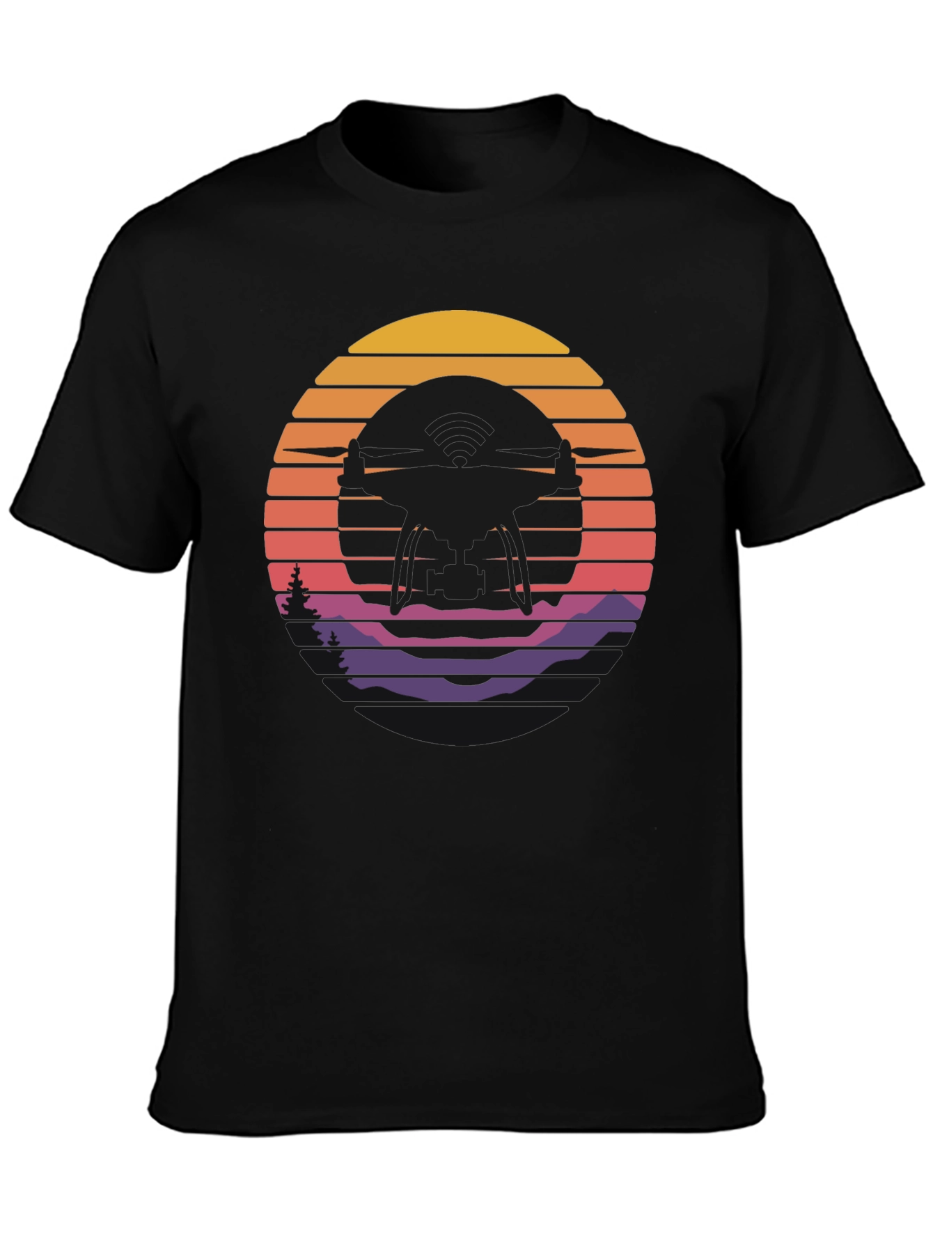 Retro Sunset Drone Silhouette Graphic T-Shirt