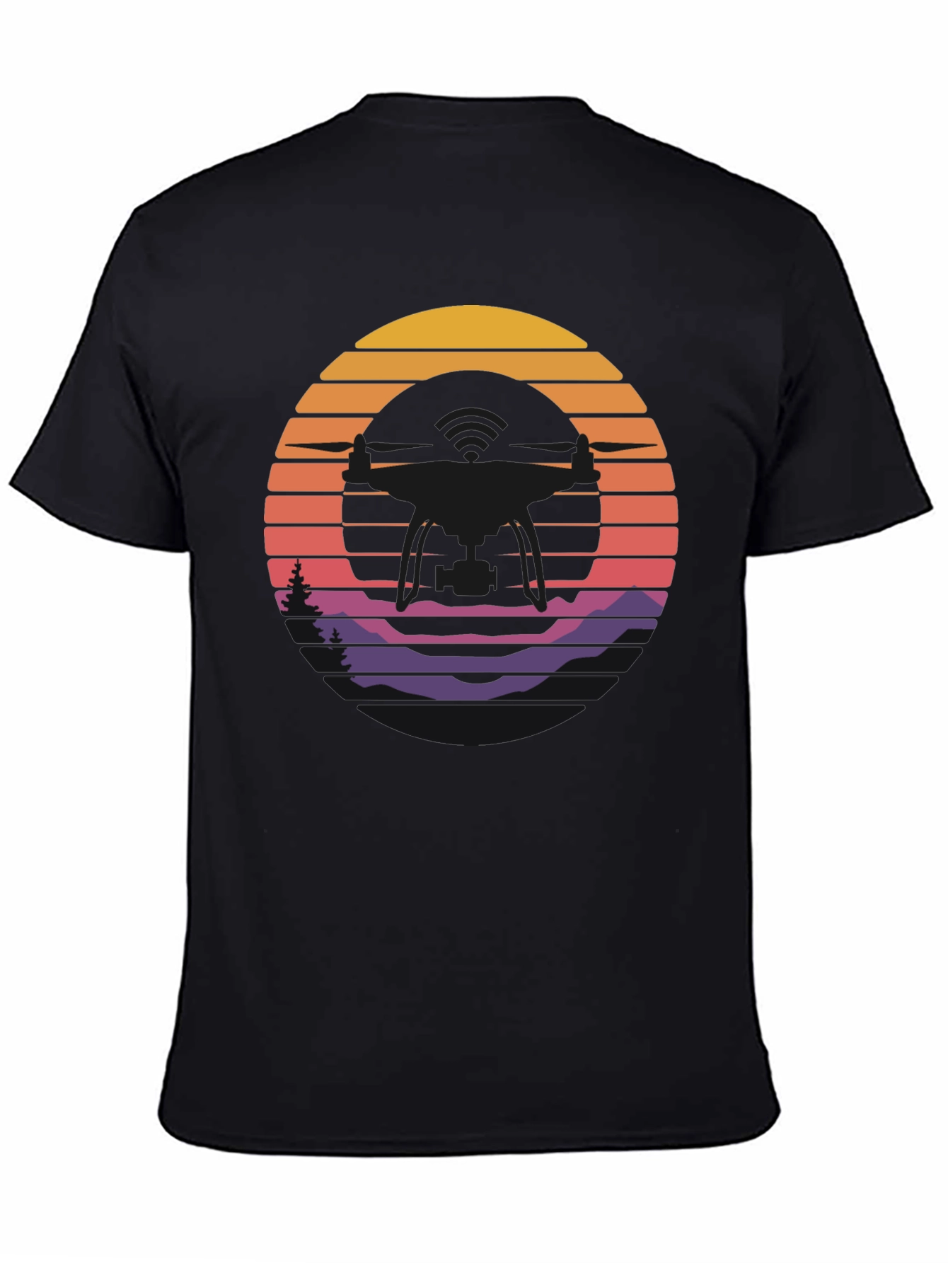 Retro Sunset Drone Silhouette Graphic T-Shirt
