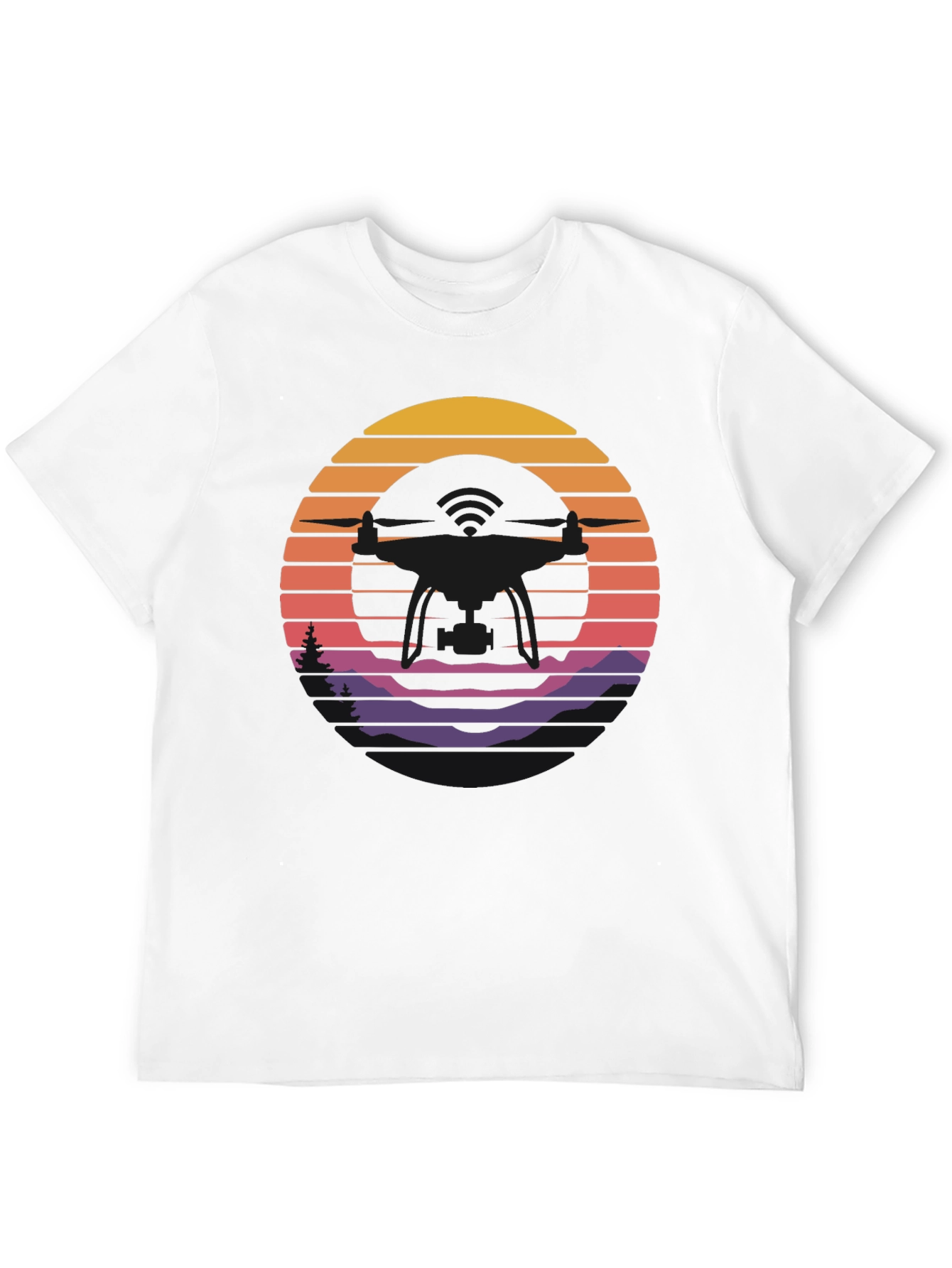 Retro Sunset Drone Silhouette Graphic T-Shirt