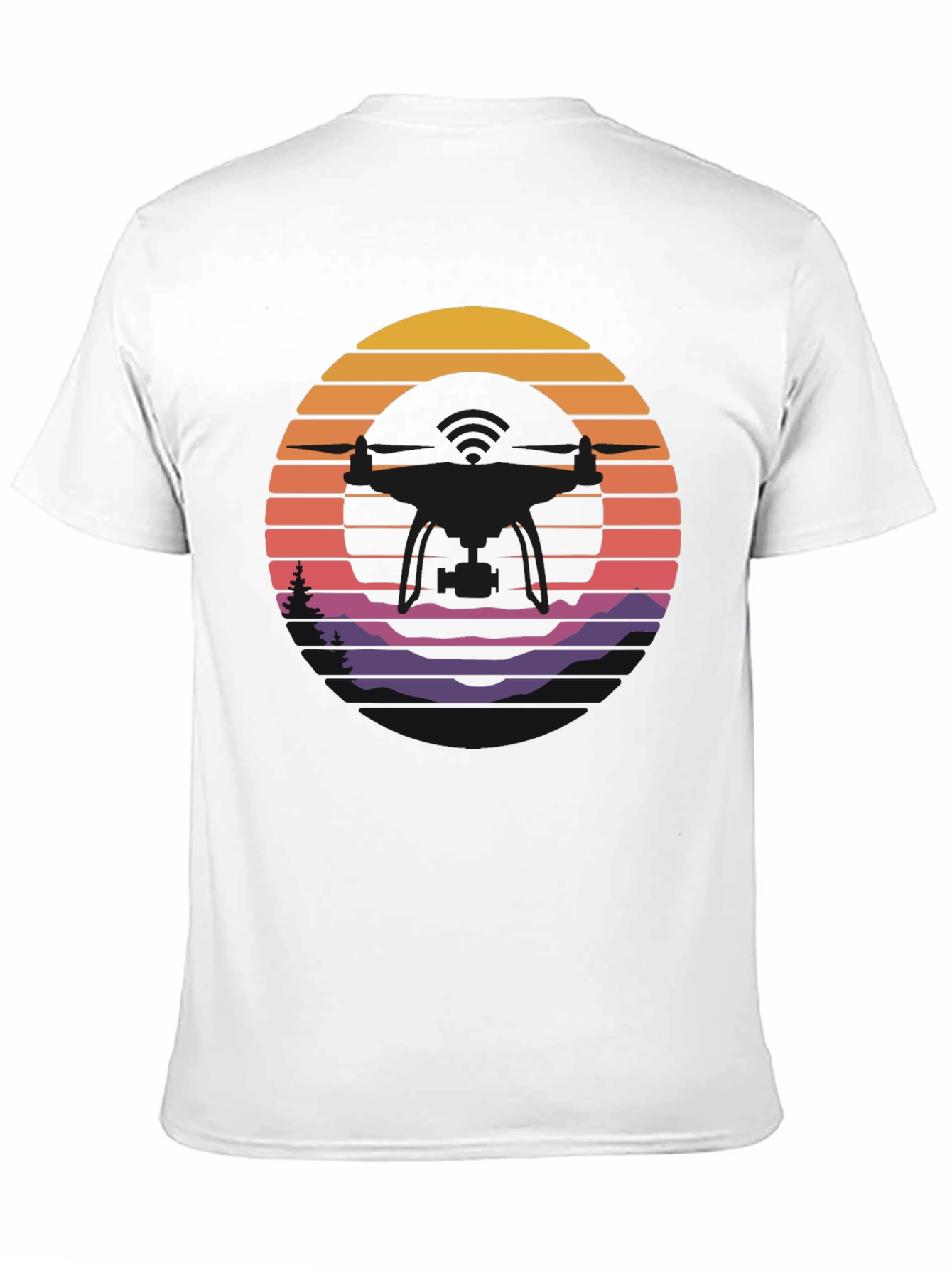 Retro Sunset Drone Silhouette Graphic T-Shirt