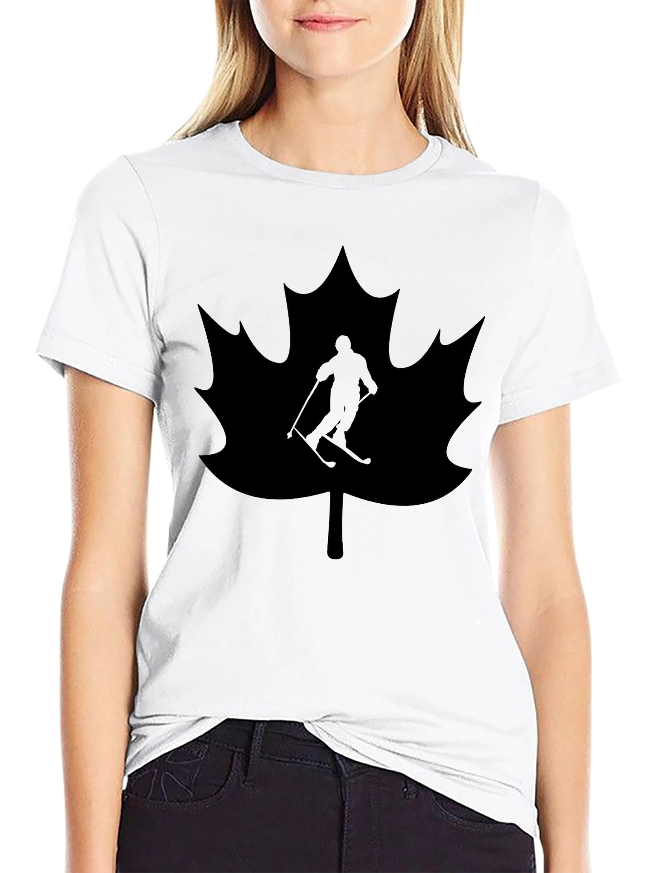 Maple Leaf Skier Graphic Tee - Black T-Shirt