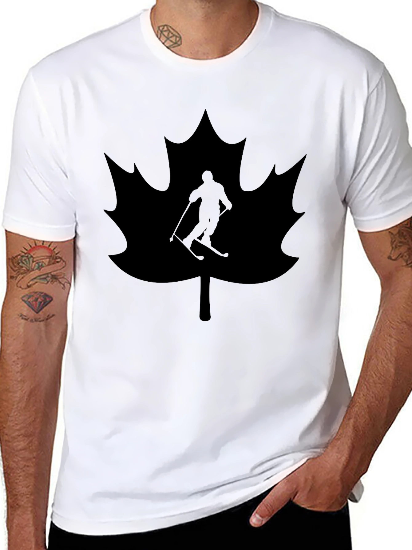 Maple Leaf Skier Graphic Tee - Black T-Shirt