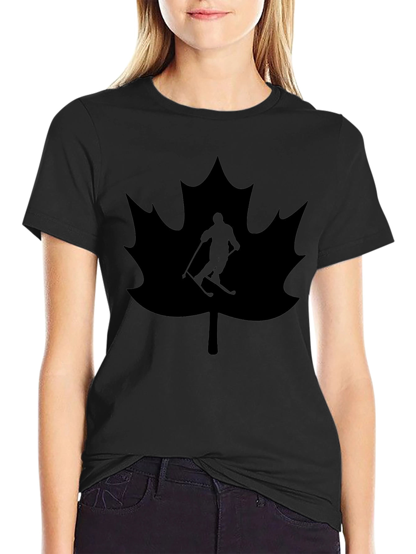 Maple Leaf Skier Graphic Tee - Black T-Shirt