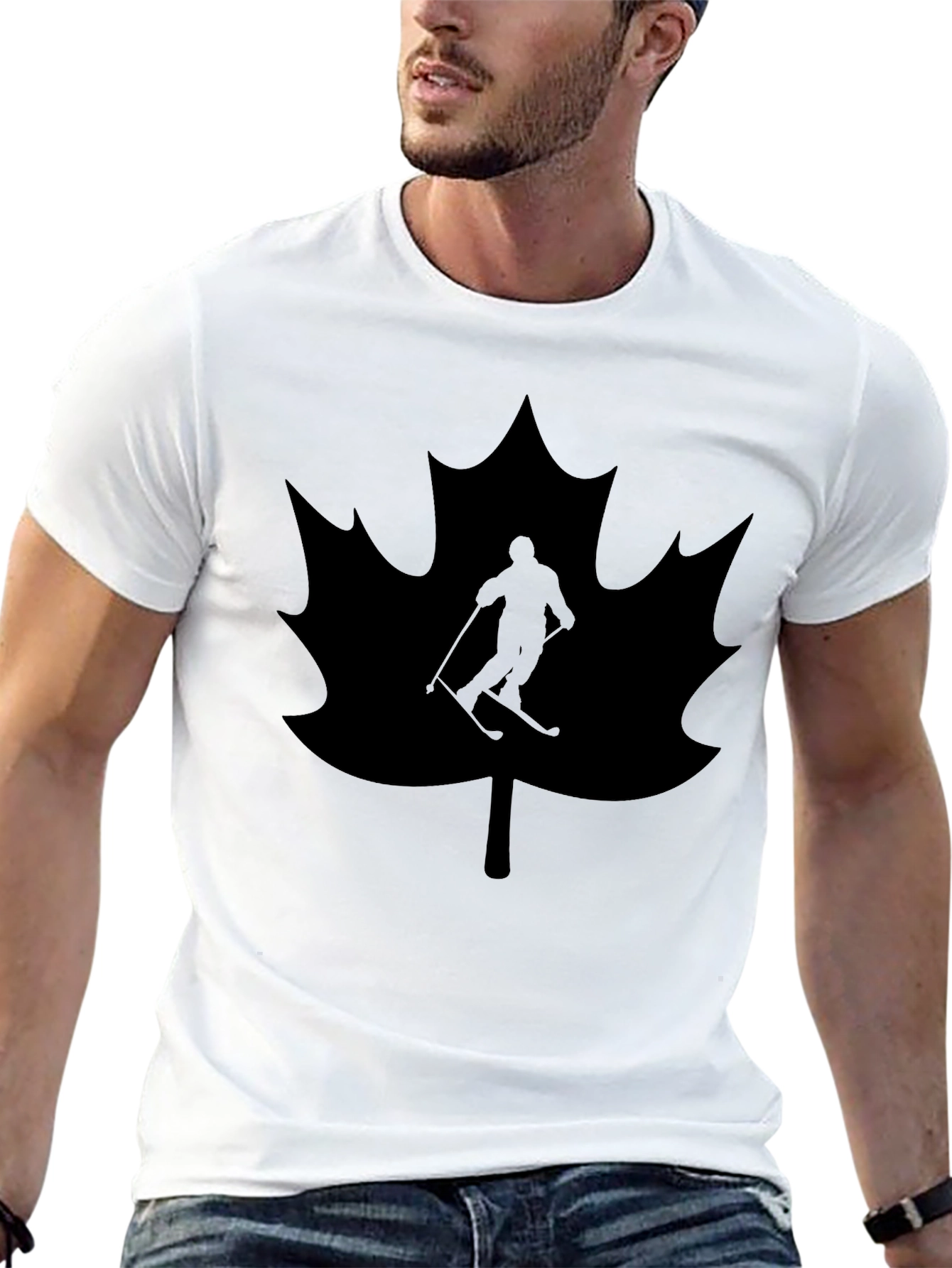 Maple Leaf Skier Graphic Tee - Black T-Shirt